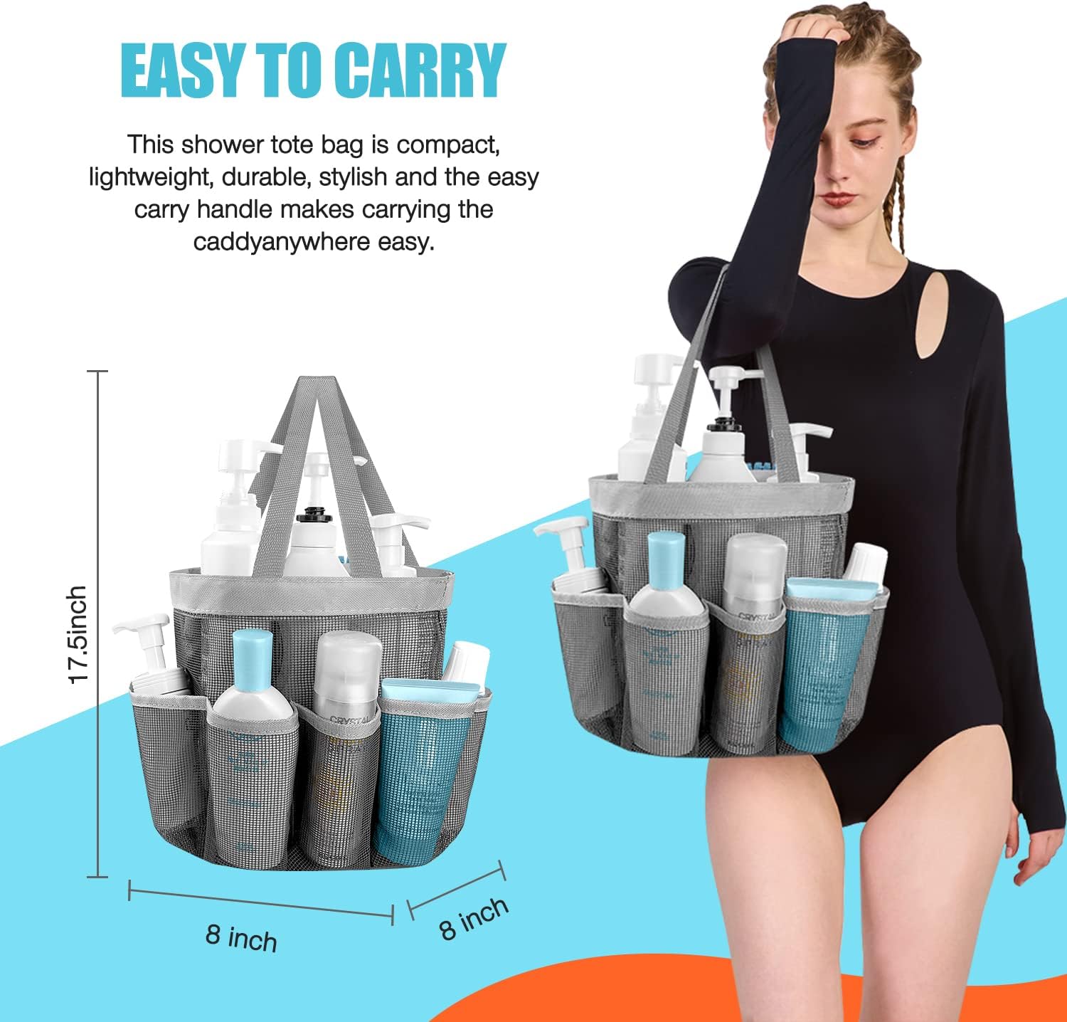 Ndeno Mesh Shower Caddy 9-Compartment Lightweight Durable Portable 1pc Gray
