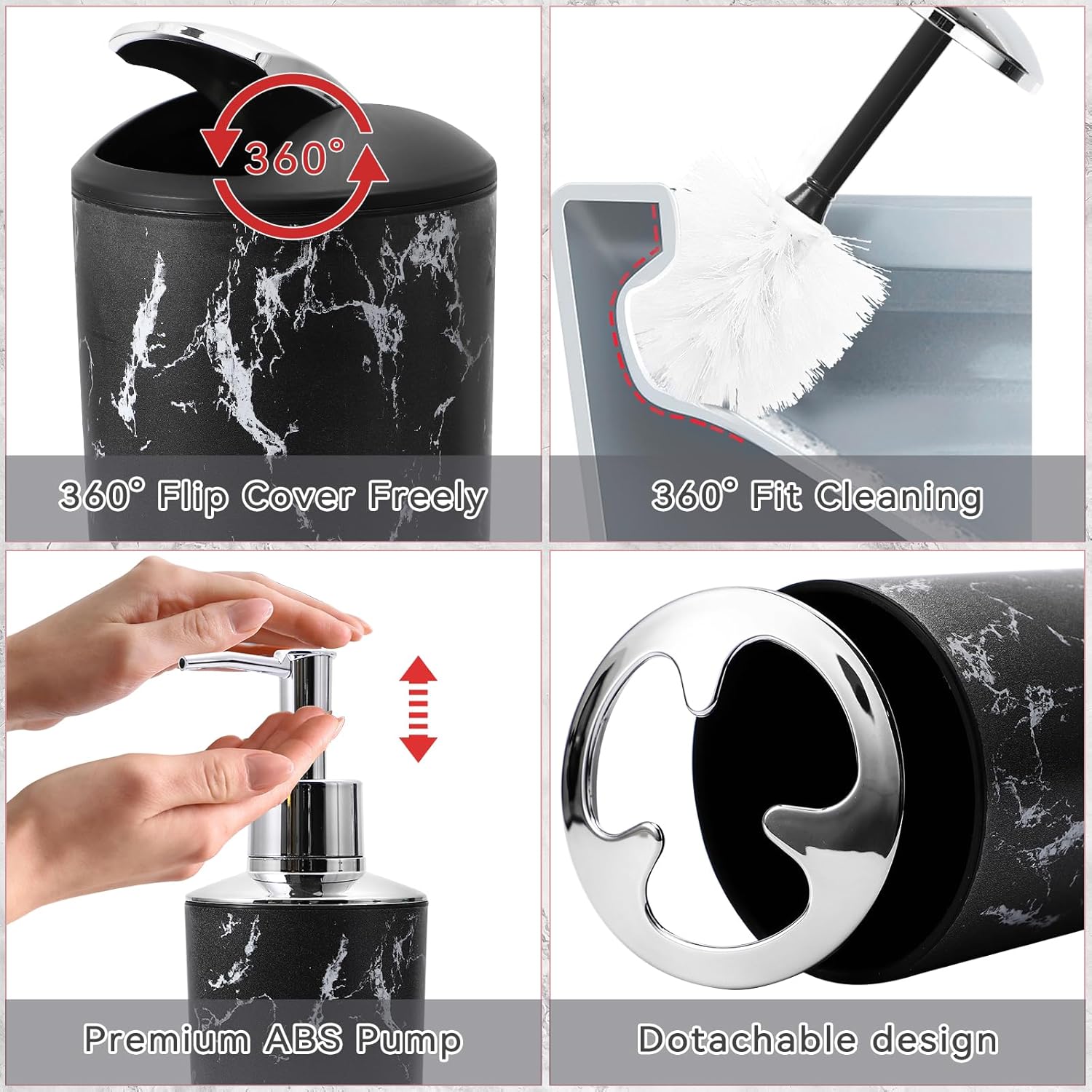 XLHOMO Black Marble Bathroom Accessories Set