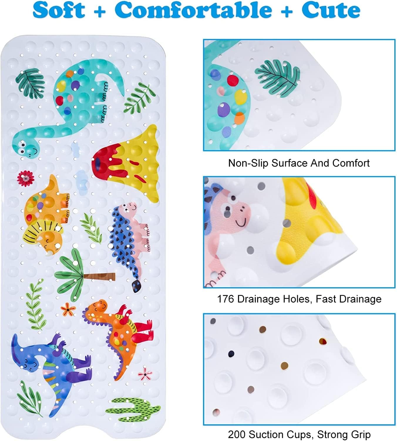 GDV Baby Bath Mat 40x16 Inch Non Slip Dinosaur