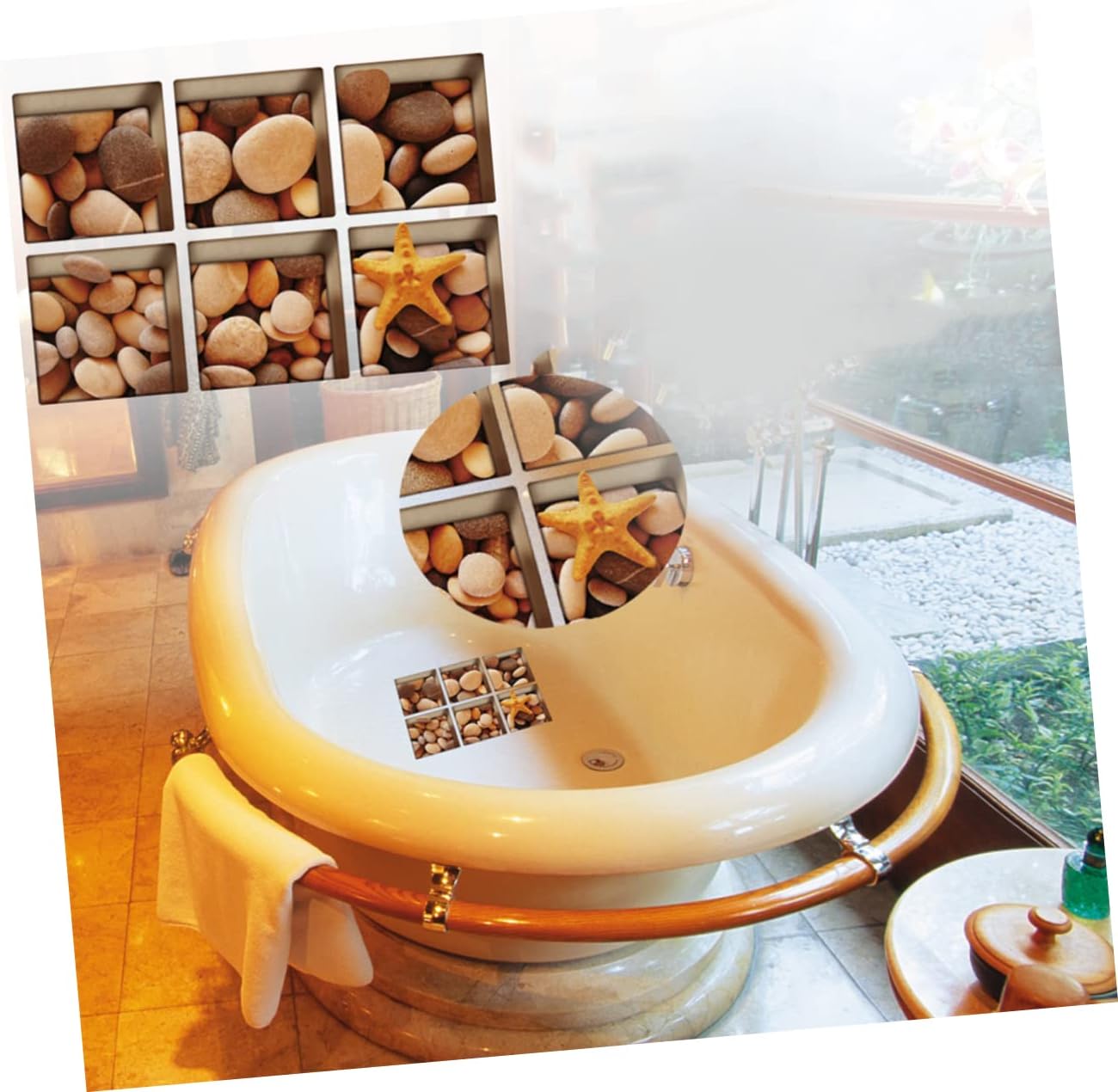 Non-Slip Bathtub Stickers 6 Pack 3D Design Removable Decals