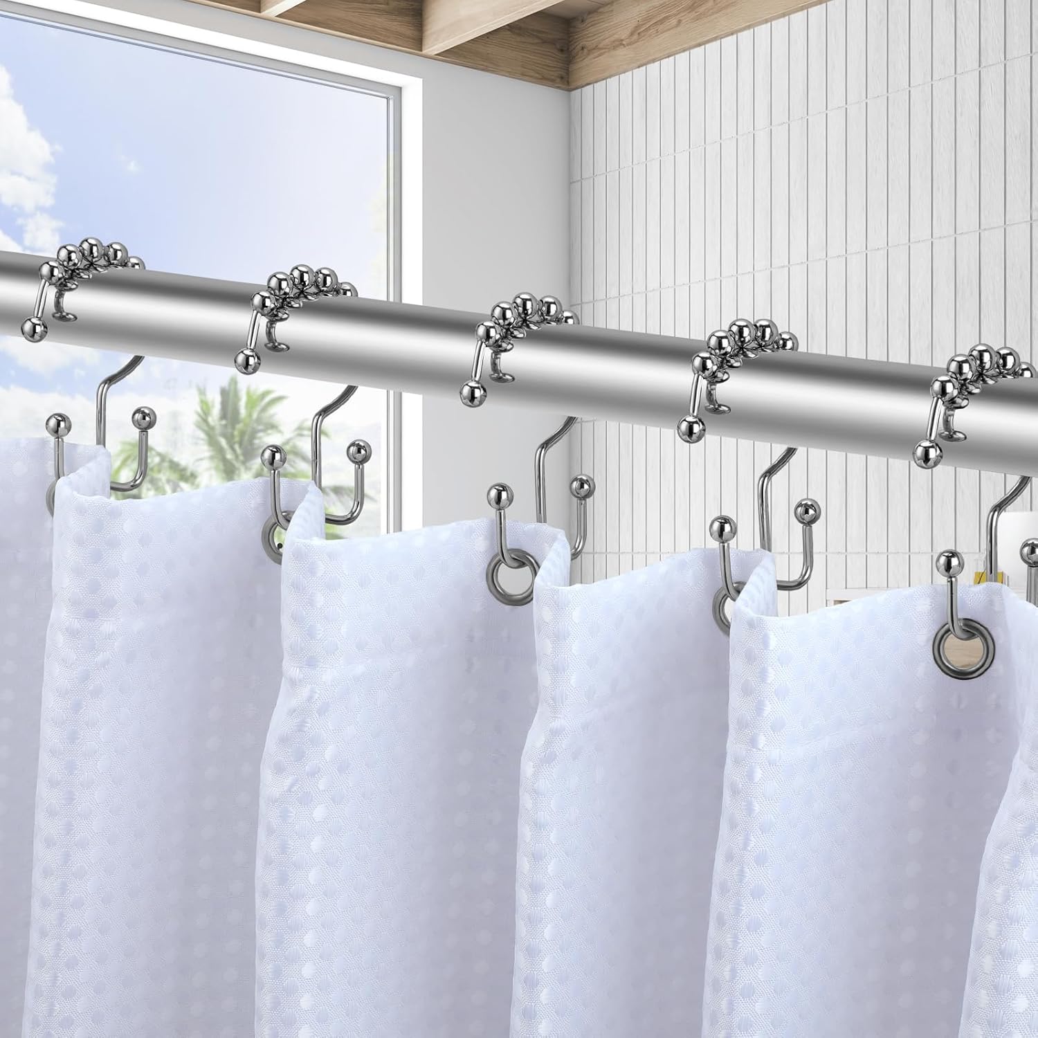 Durable 304 Stainless Steel Double-Sided Shower Curtain Hooks with Glide Action
