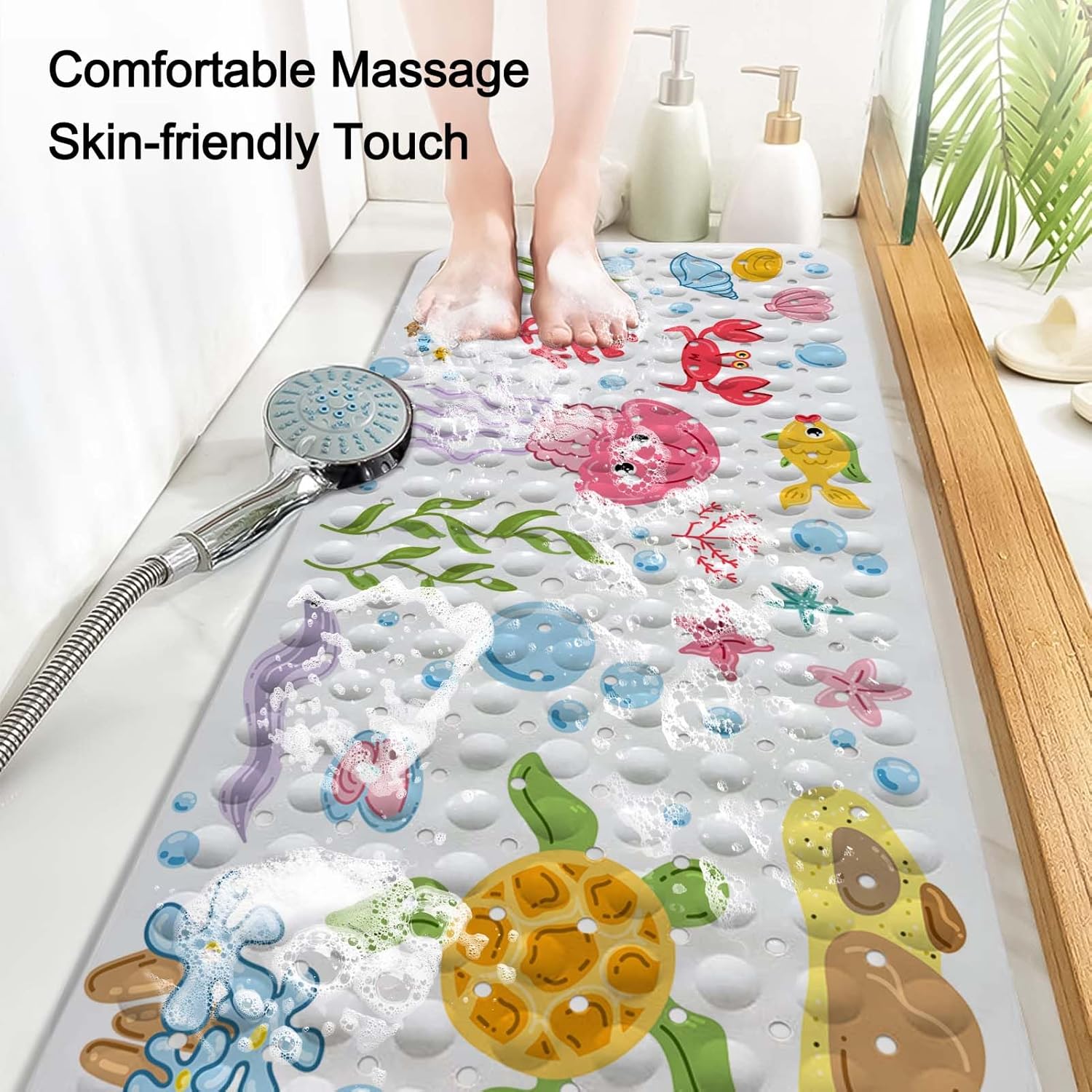 KINUUIS Cartoon Bathtub Mat for Kids 40x16 Inch Non Slip