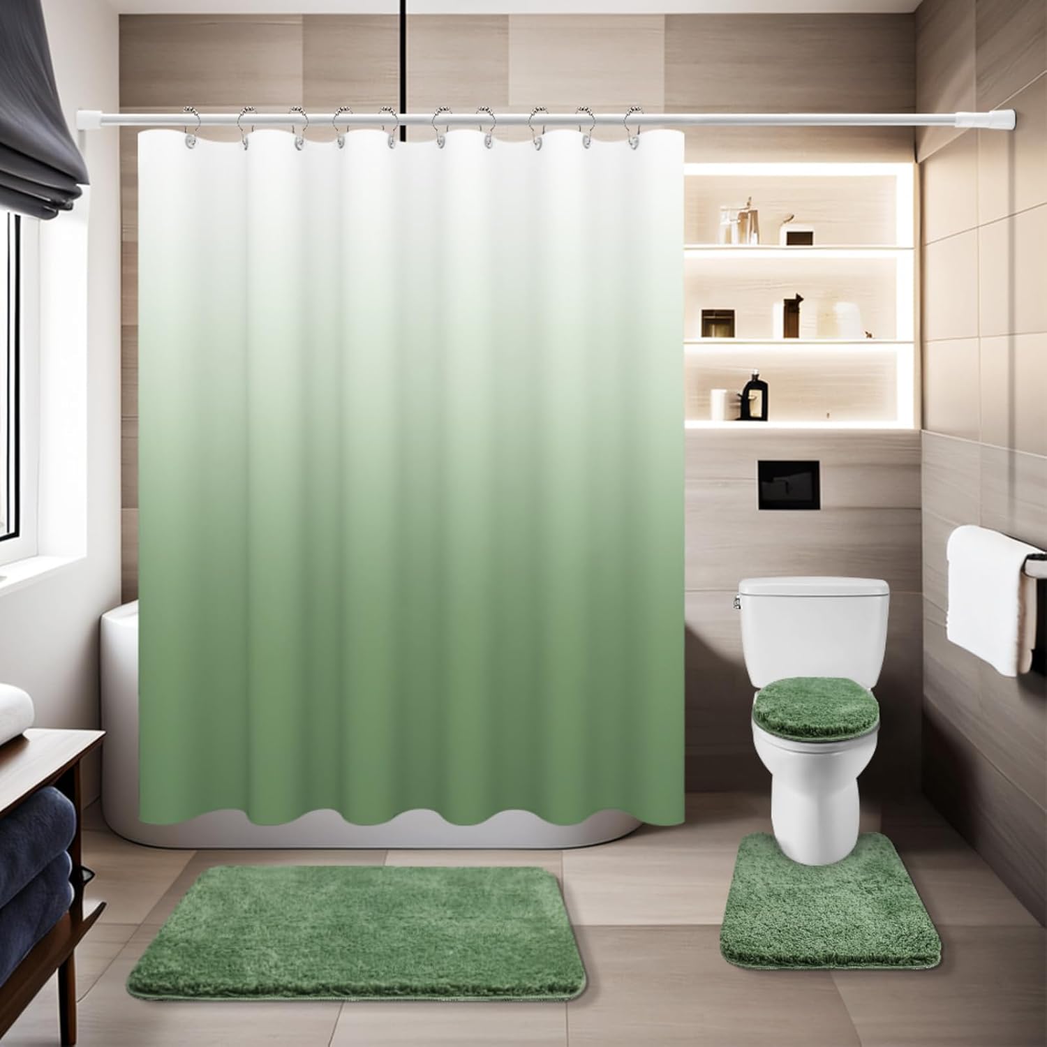 Luxury 4-Piece Bathroom Set with Waterproof shower curtain Soft Rugs