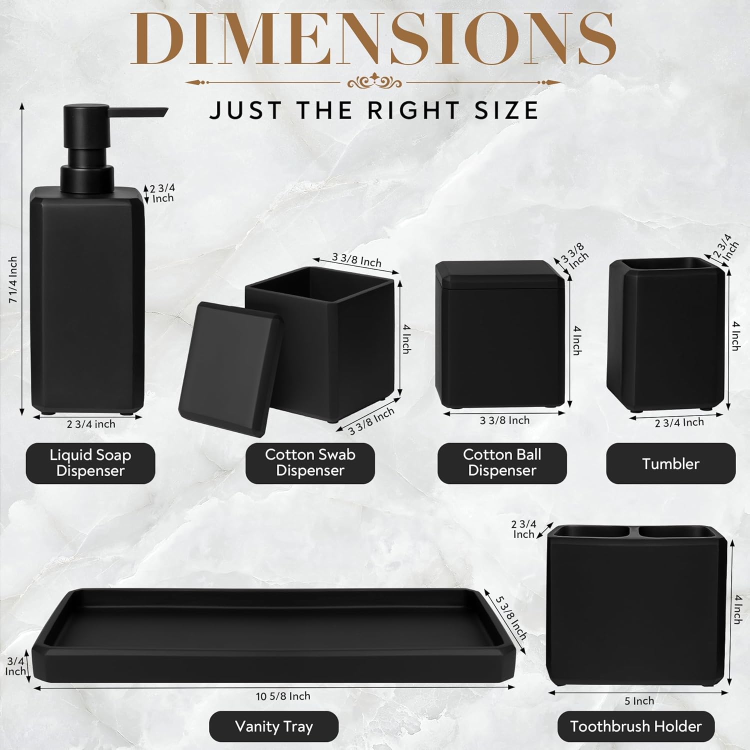 6 Pcs Matte Black Bathroom Accessory Set