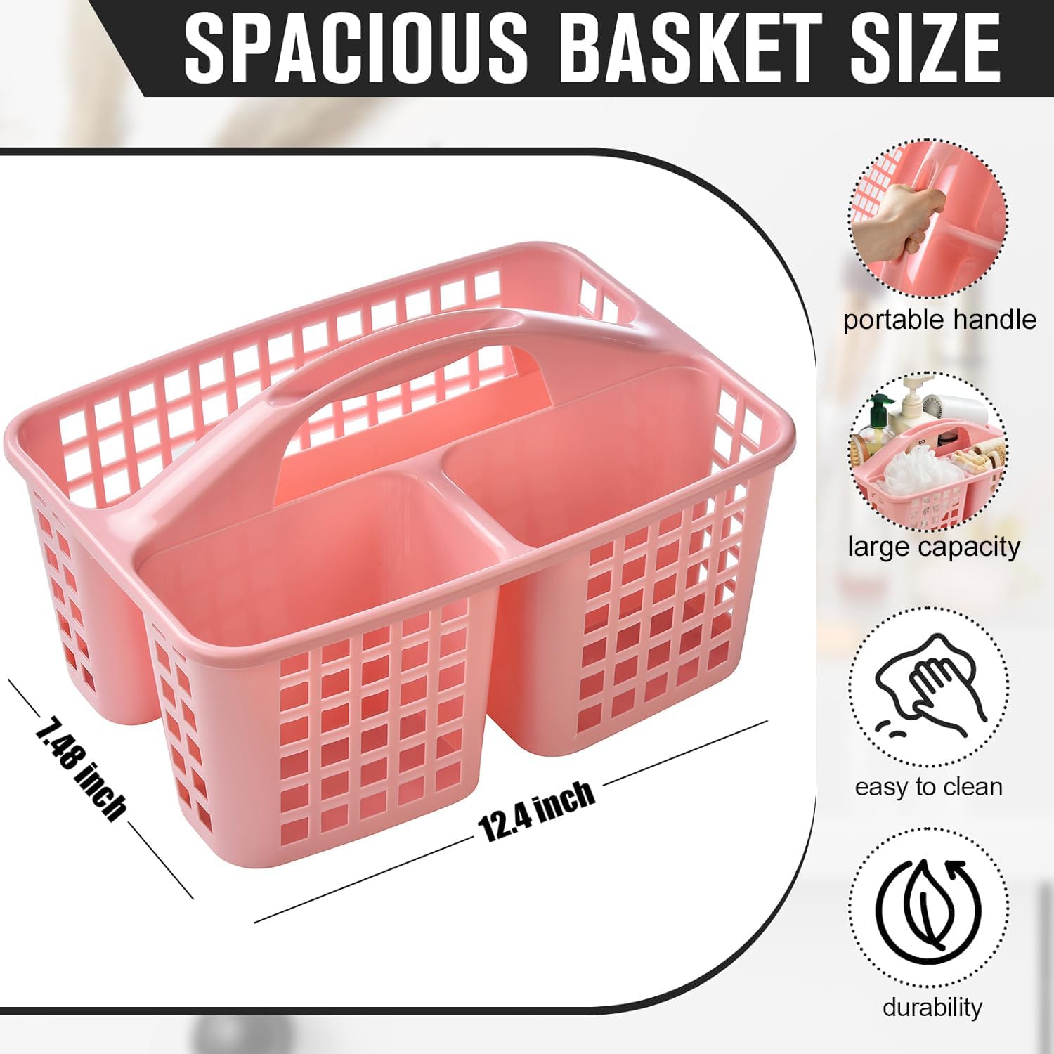 Haundry Plastic Showers Organizer with 3 Compartment Pink