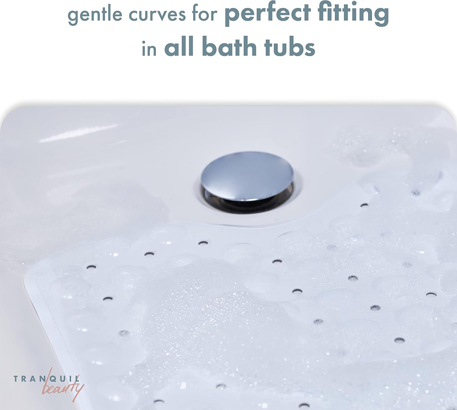 TranquilBeauty Non-Slip Bath Mat with Suction Cups 40x16in White Extra Long