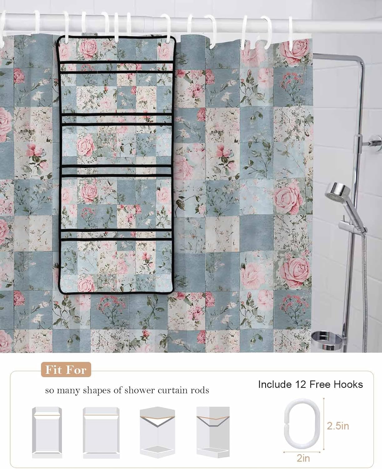 ZFUNCING Mesh Shower Curtain Organizer Set for the Bathroom