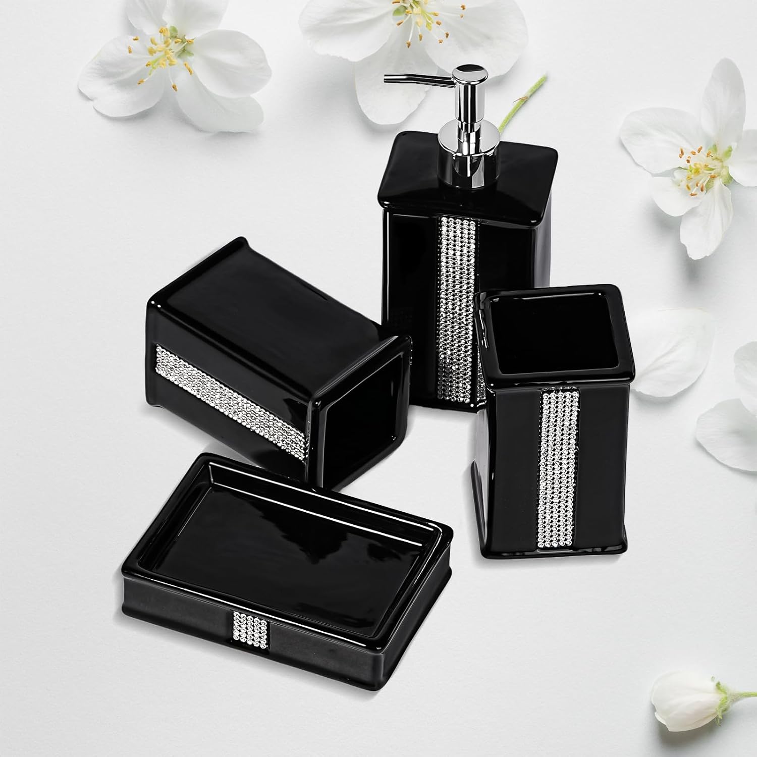 Black Ceramic Bathroom Accessory Set 4 Pcs