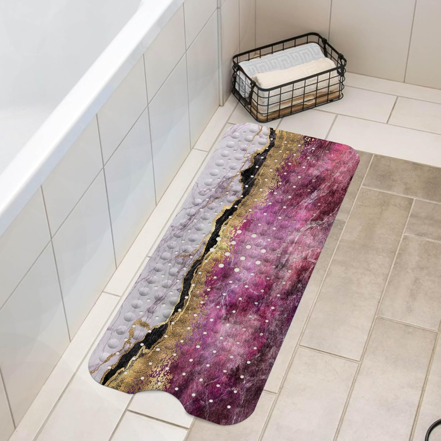 LNOND PinkGold Marble Bathtub Mat