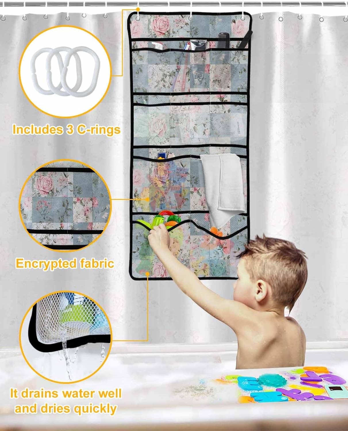 ZFUNCING Mesh Shower Curtain Organizer Set for the Bathroom