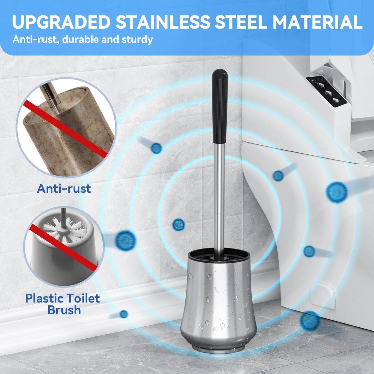 Stainless Steel Modern Style Toilet Brush and Holder Set