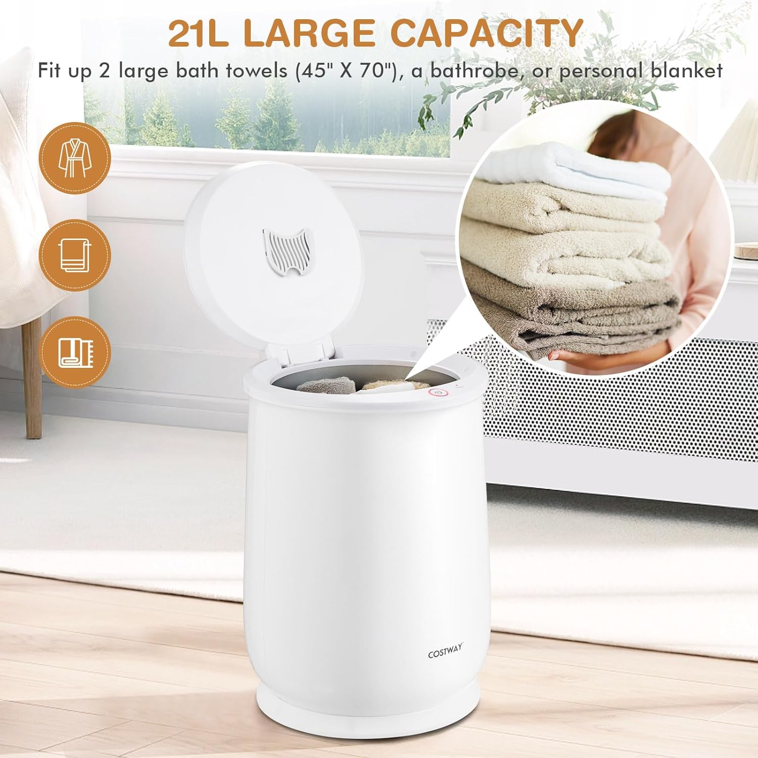 COSTWAY 21L Large Towel Heater with Flip-top Lid