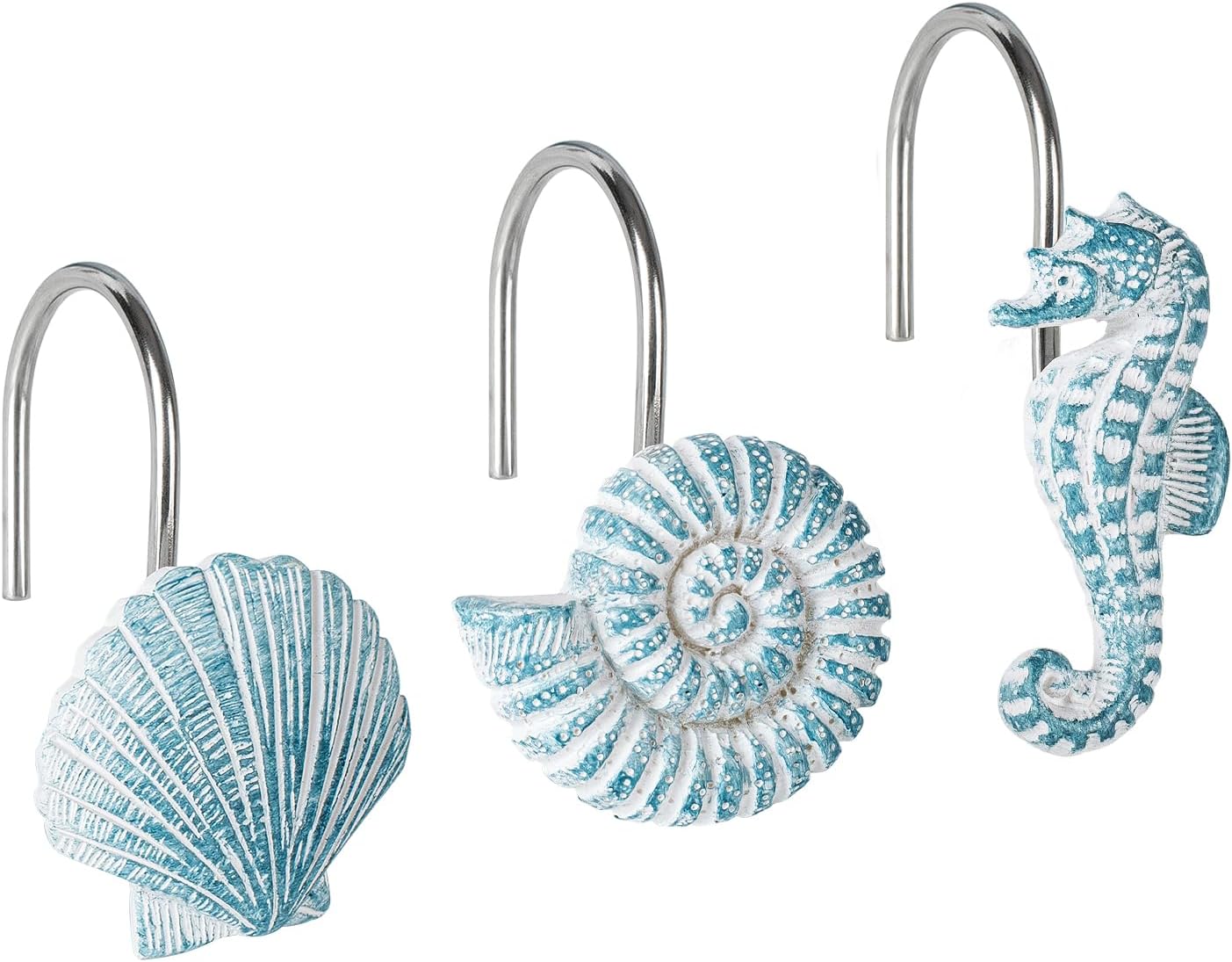 Sunlit 12-Piece Blue Resin Decorative Shower Curtain Hooks