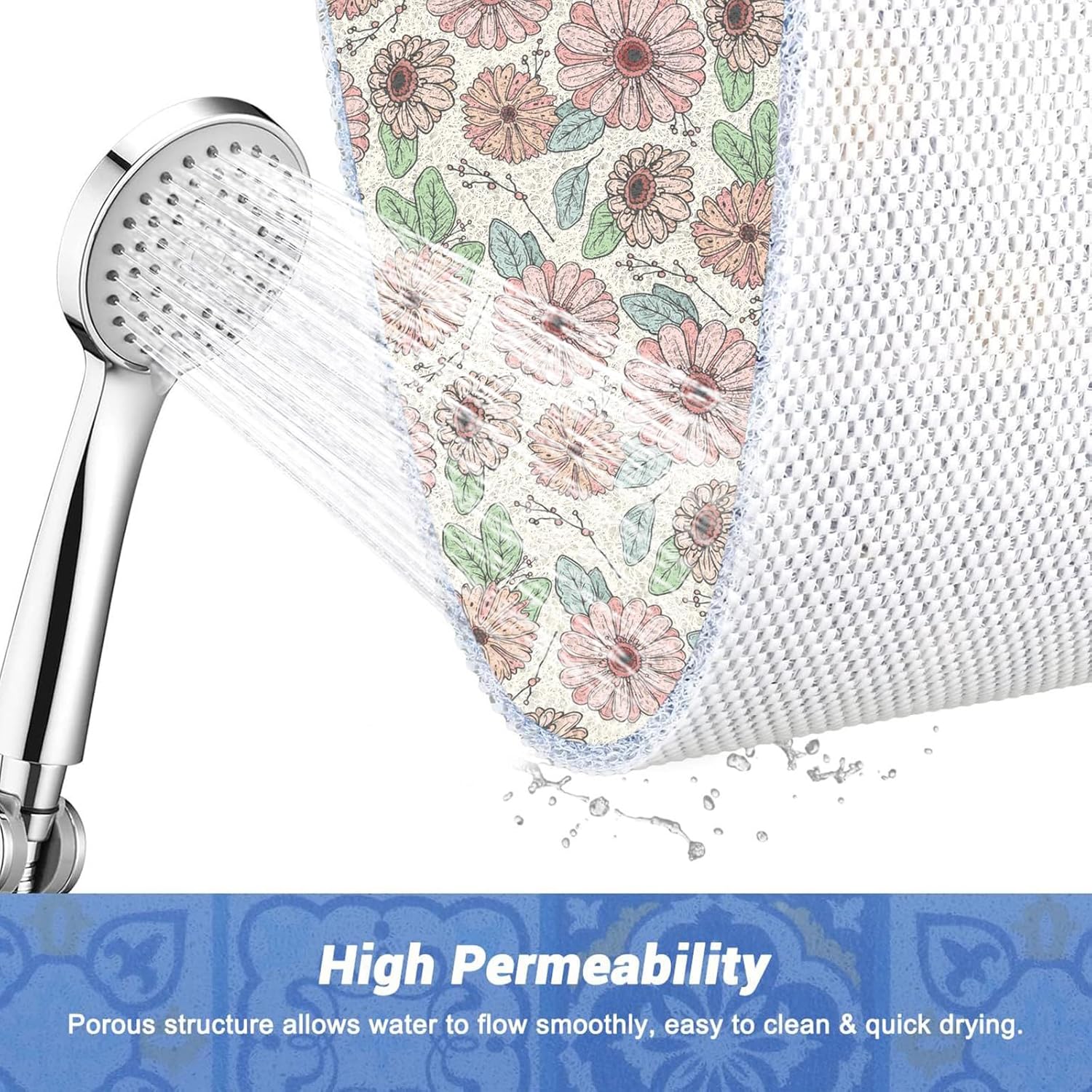 COKHDHSquare Non-Slip Flower Shower Mat 48x24