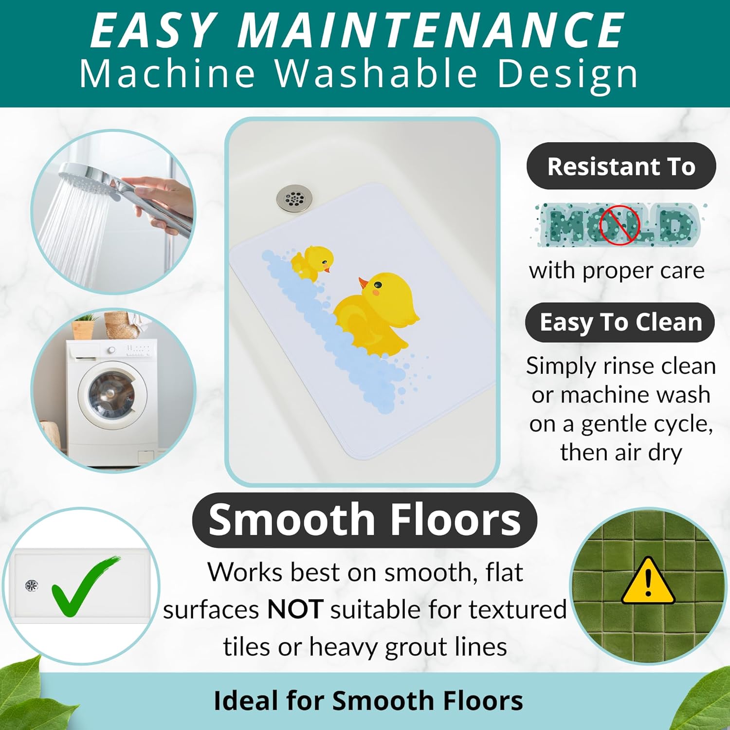 ENKOSI Non-Slip Bath Mat Safe bathtub use for kids