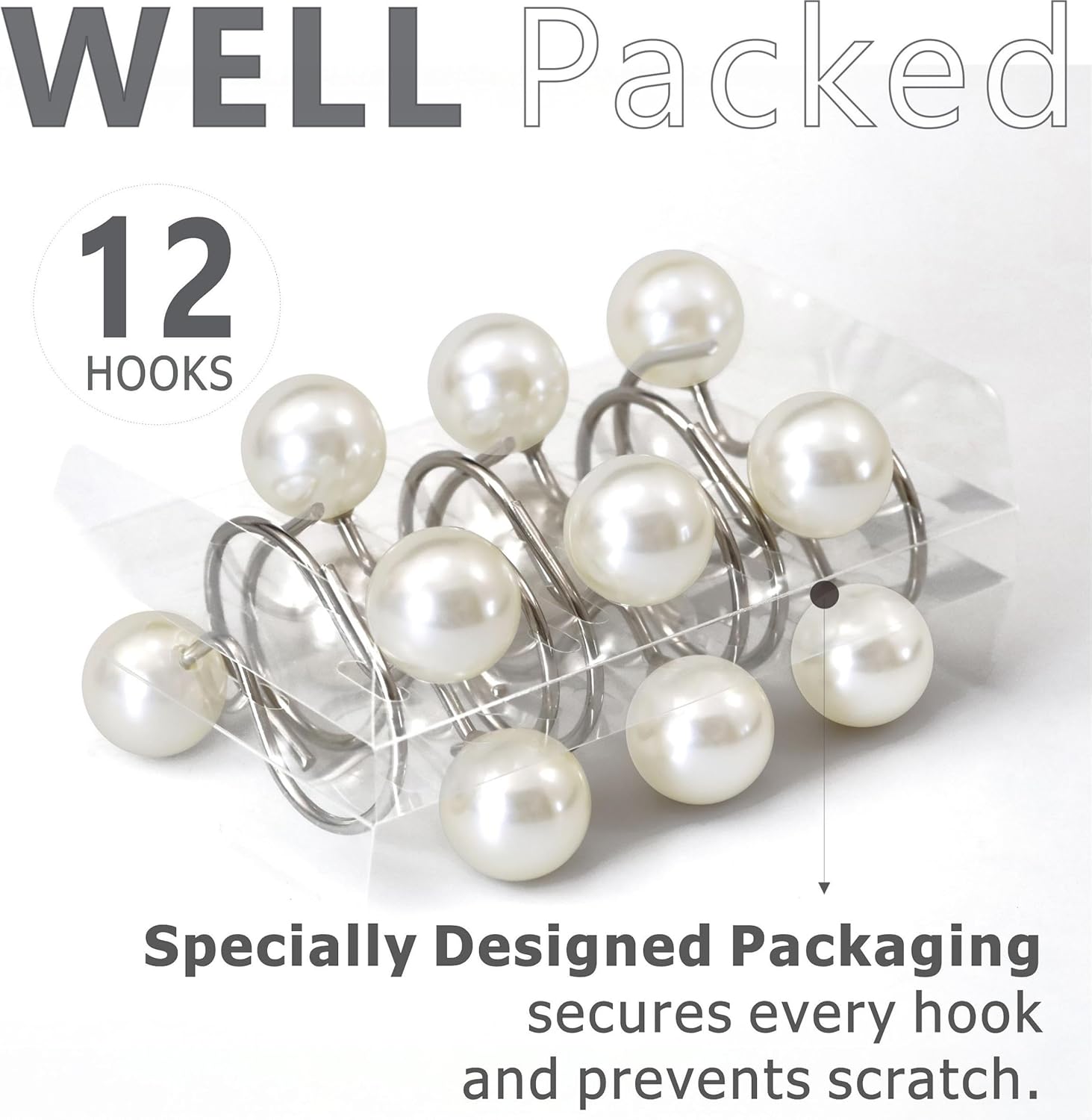 Intimate Pearl-Enhanced White Shower Curtain Hangers