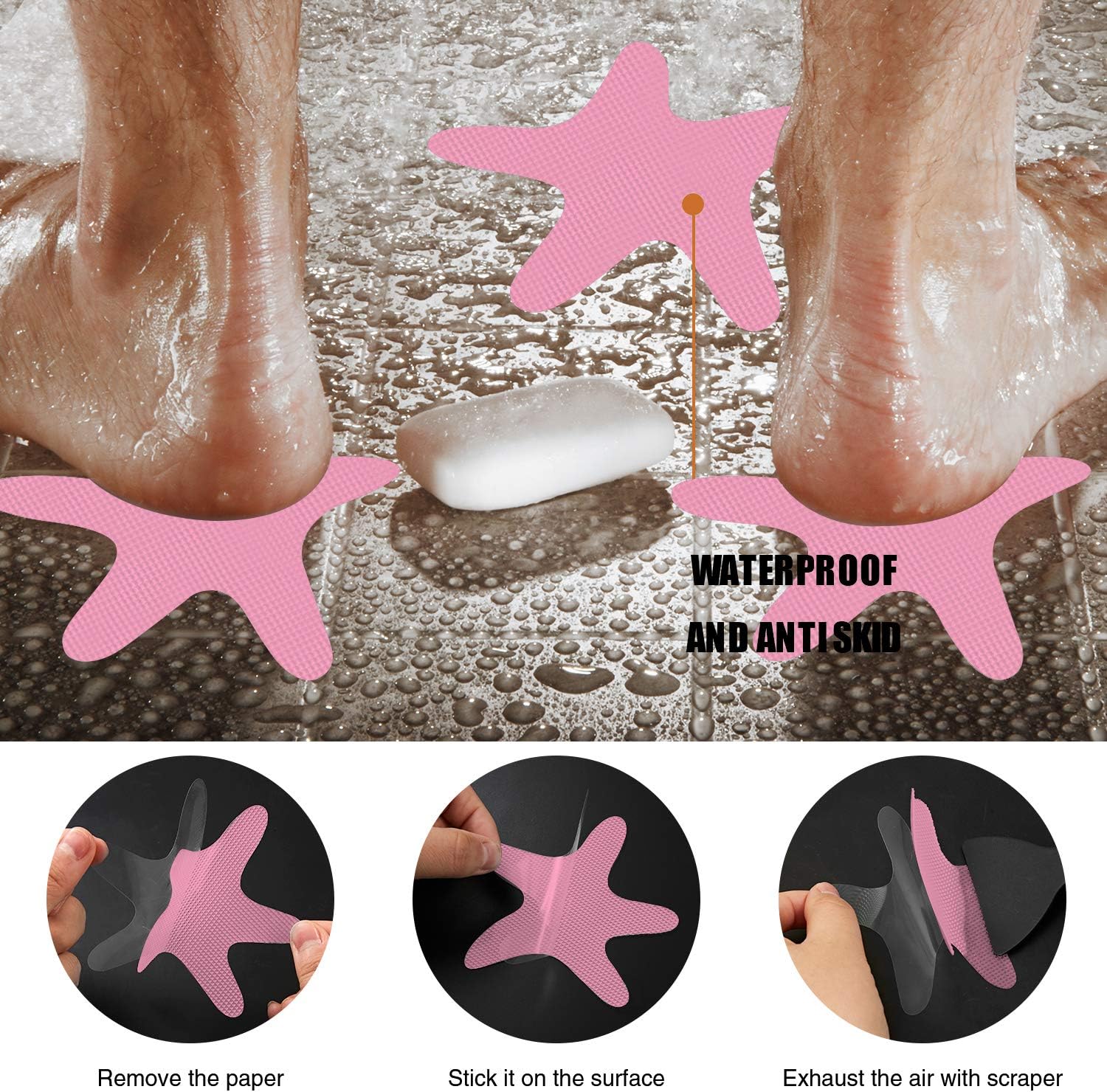Anti Slip Shower Stickers 24 PCS Pink Safety Decals