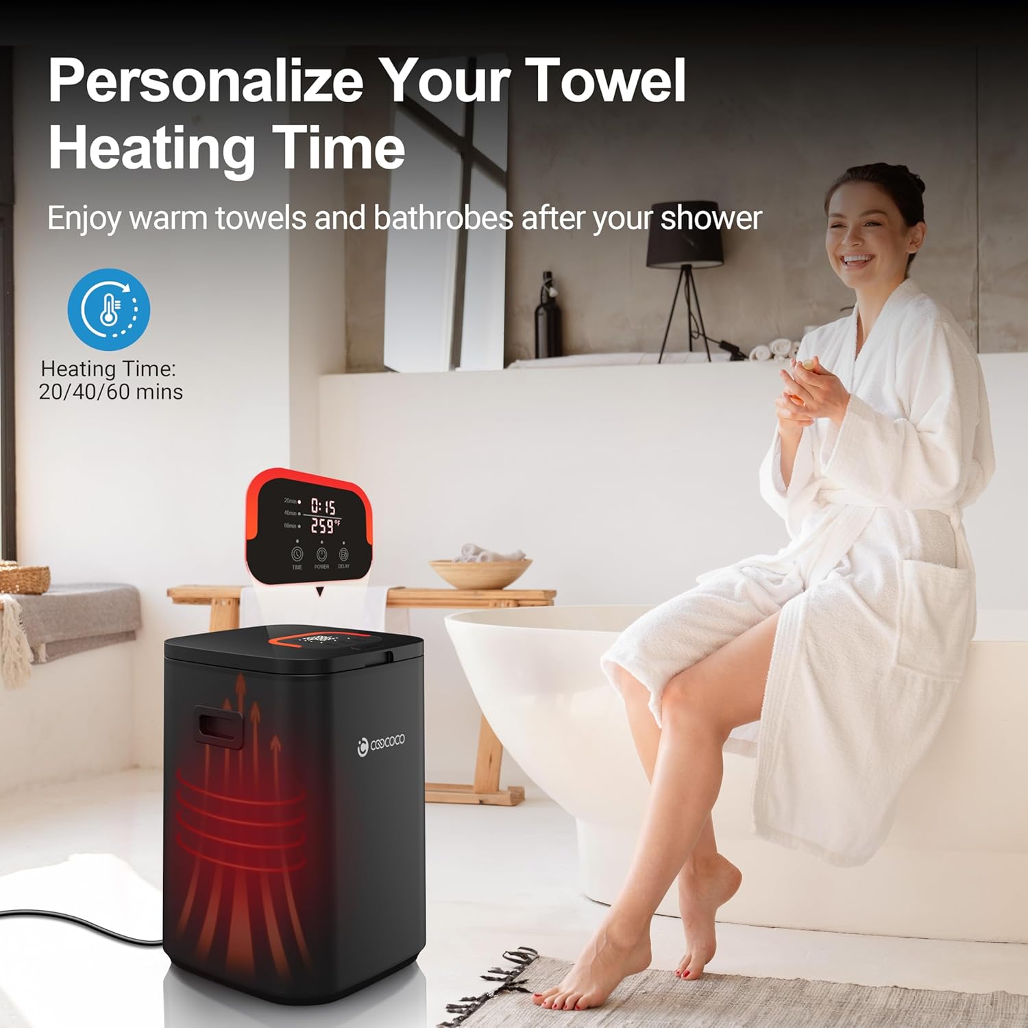 Big Towel Warmer ChildSafe 24H Delay Timer Black ABS LED Display