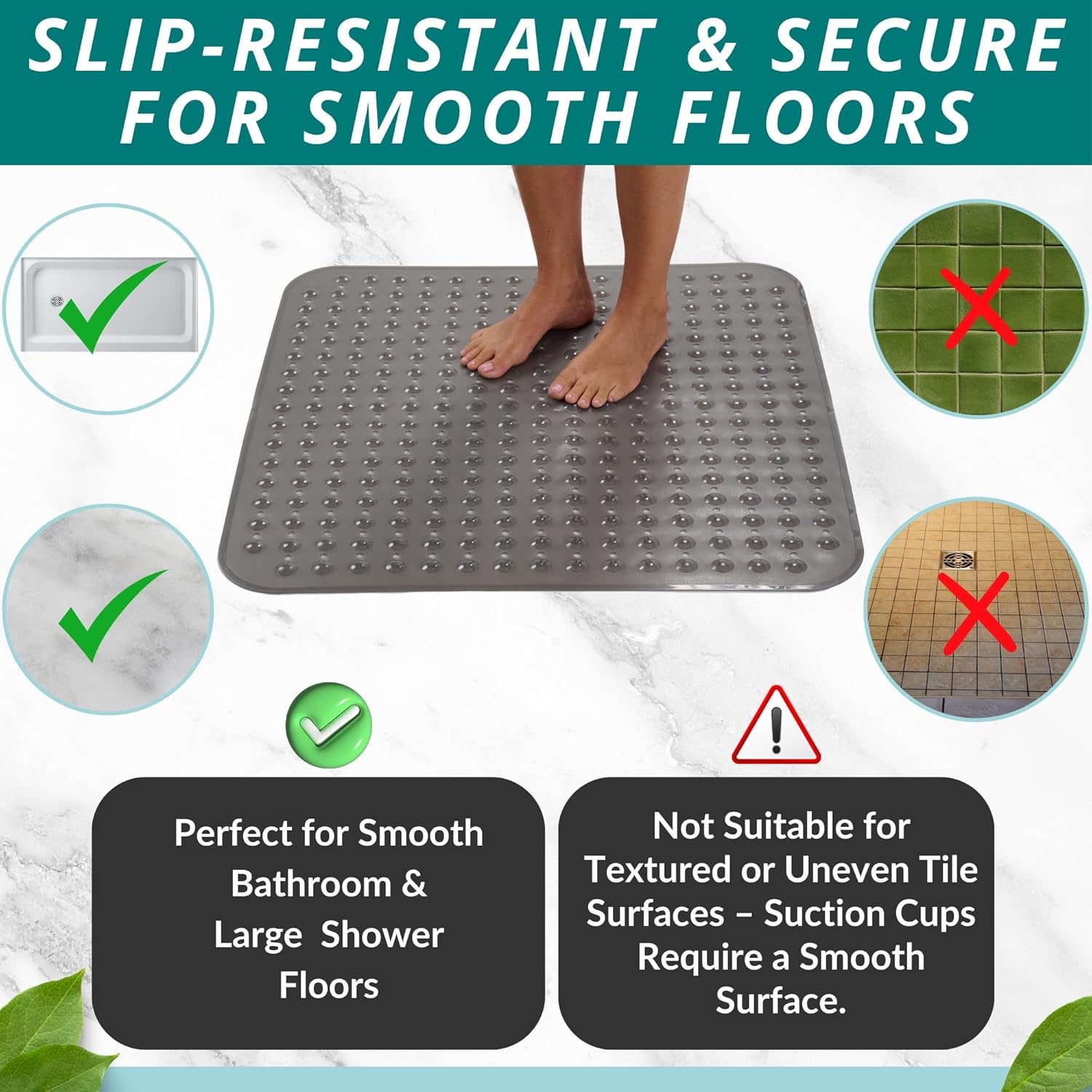 ENKOSI Extra Large Square Non Slip Shower Mat 31x31 Inch
