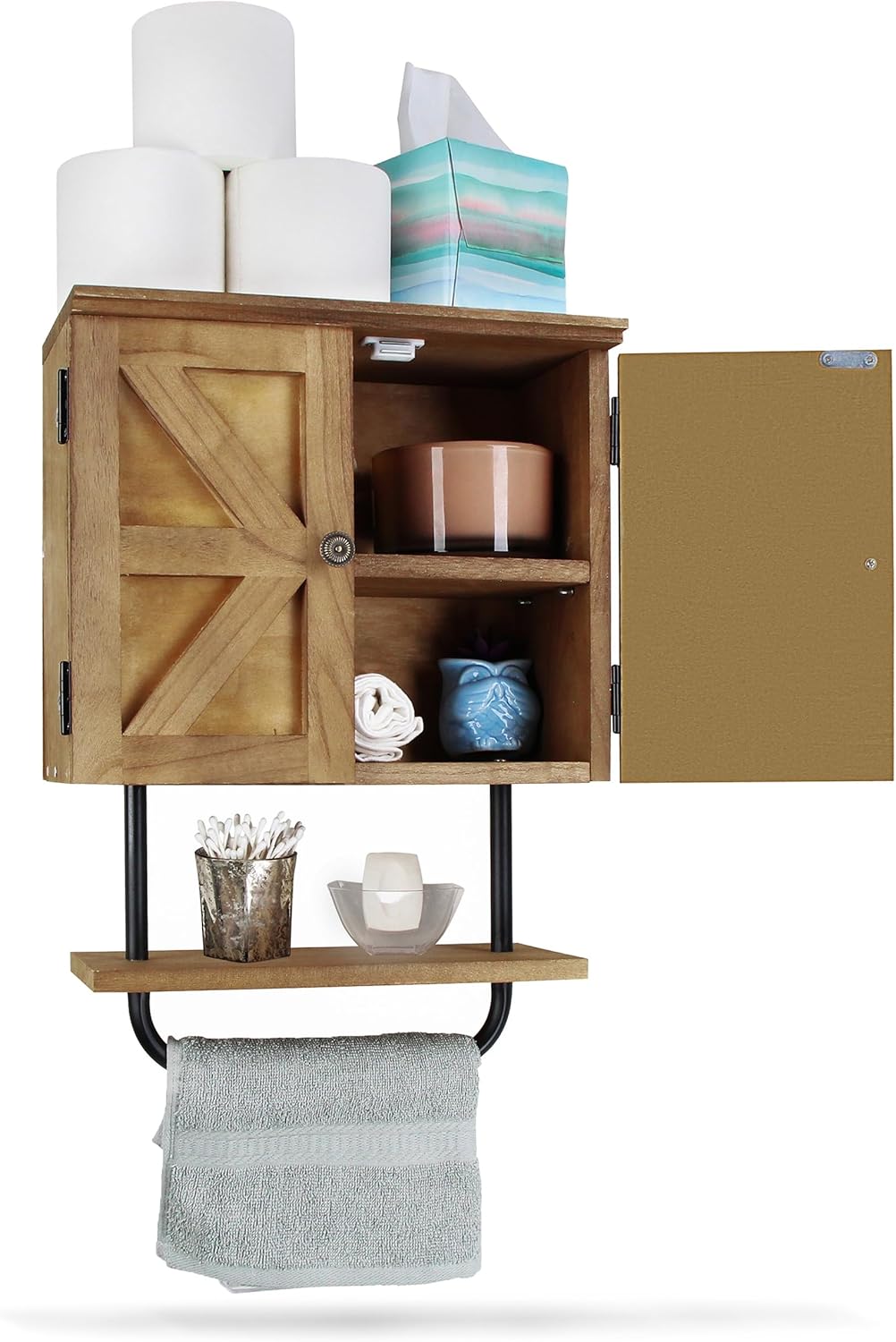Rustic Farmhouse Bathroom Wall Cabinet Over the Toilet with Towel Bar