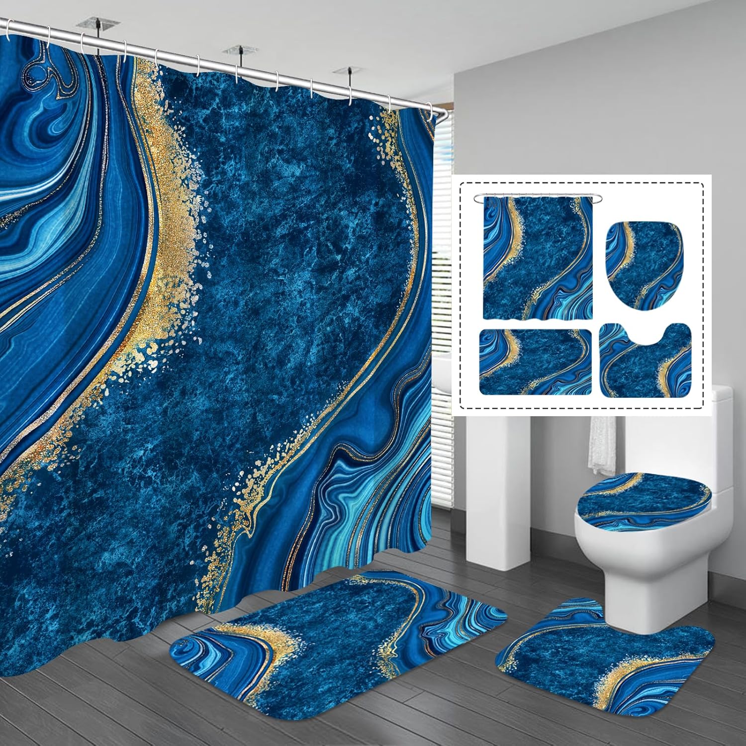 Gibelle 4 Pcs Luxury Marble Shower Curtain Set