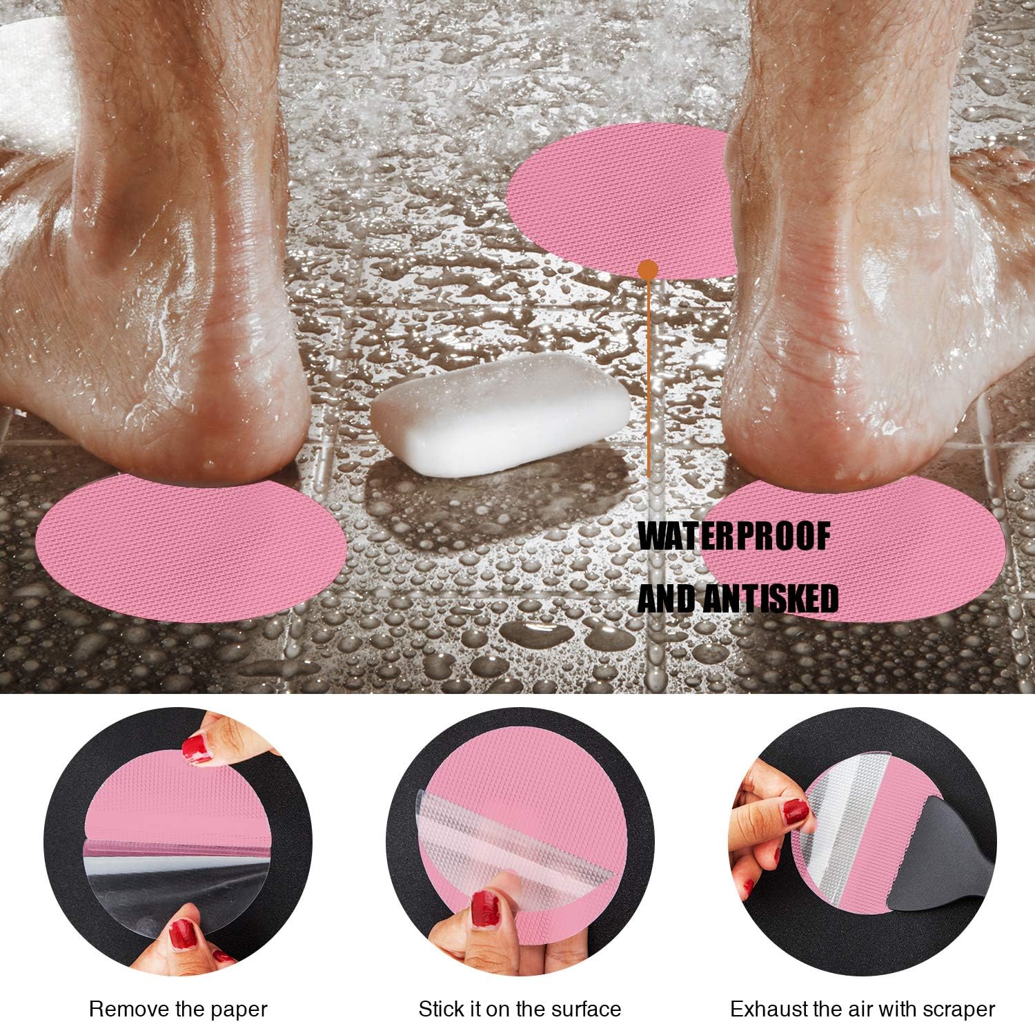 Non-Slip Bathtub Stickers 24PCS Pink Safety Treads