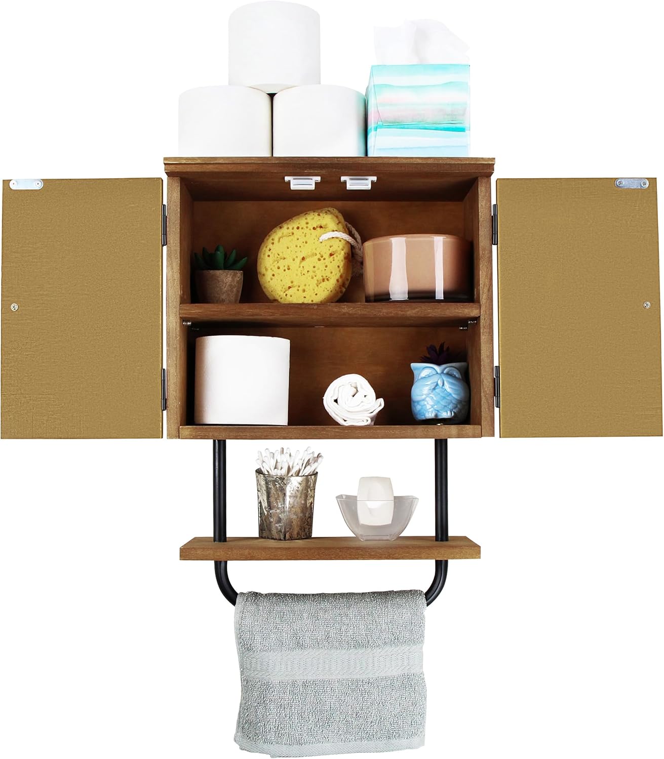 Rustic Farmhouse Bathroom Wall Cabinet Over the Toilet with Towel Bar