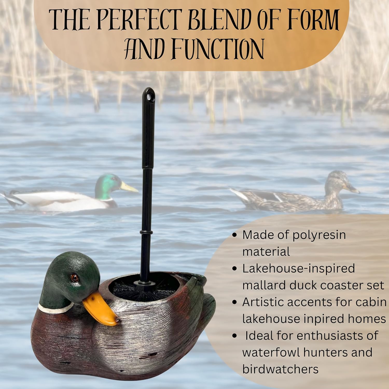 Quirky Mallard Duck Toilet Brush Set