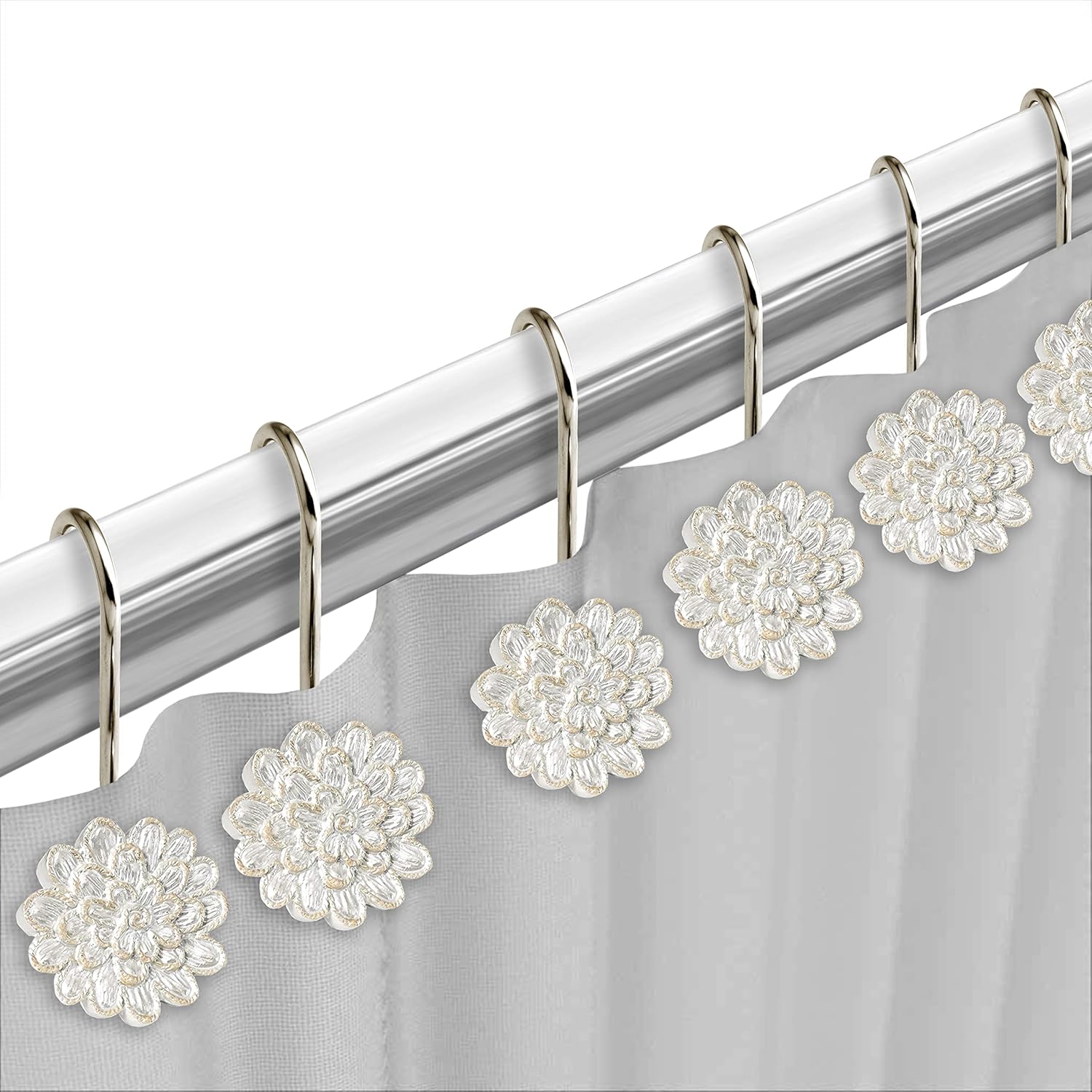 Luxurious Rose Vine Metal Bathroom Shower Hooks with Beige-Taupe Design