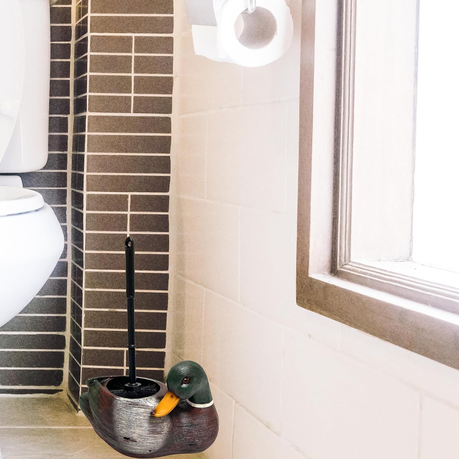 Quirky Mallard Duck Toilet Brush Set
