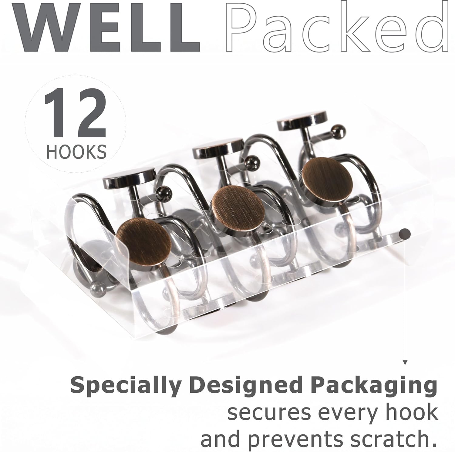 Elegantly Modern Bronze Shower Curtain Hangers for Rust-Free Showers