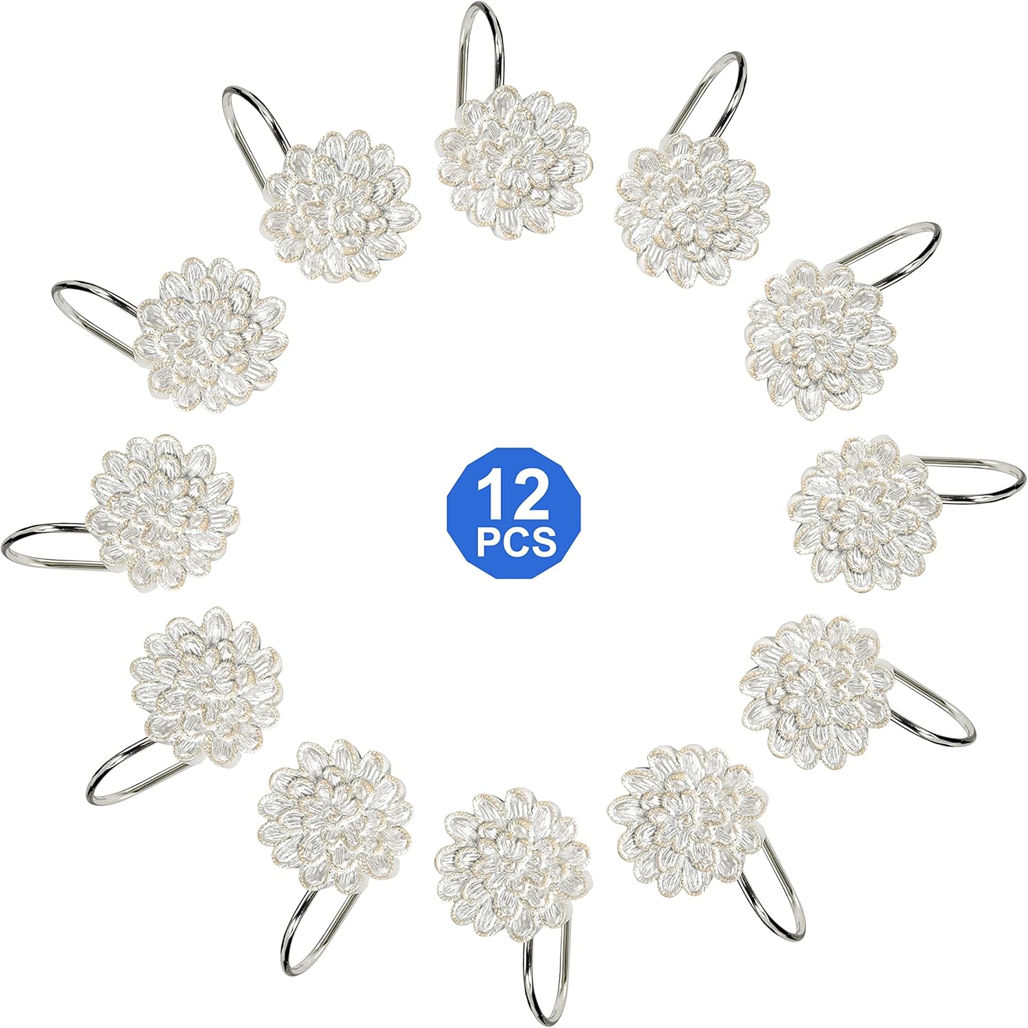 Luxurious Rose Vine Metal Bathroom Shower Hooks with Beige-Taupe Design