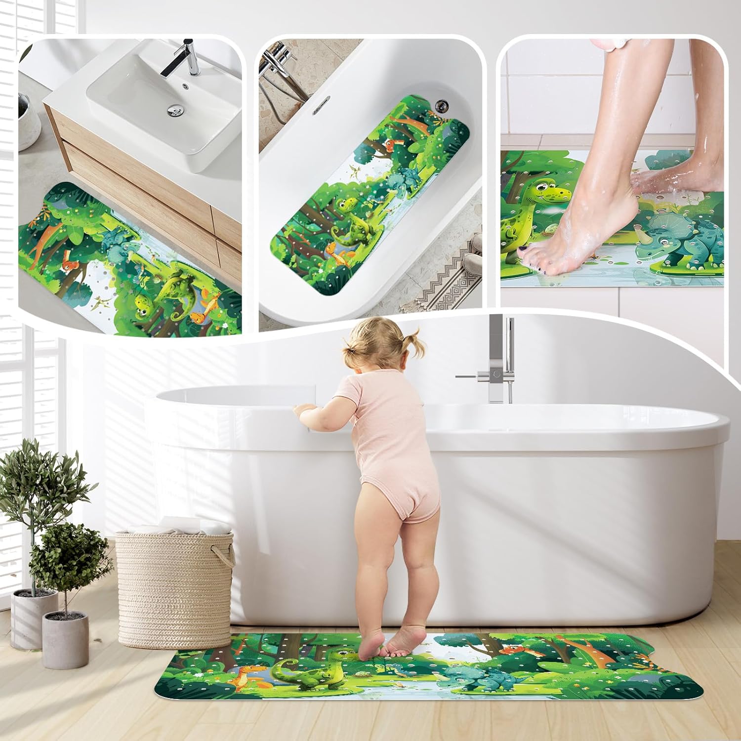 SHUCHING Dinosaur Bath Mat 40X16 Inch Non Slip