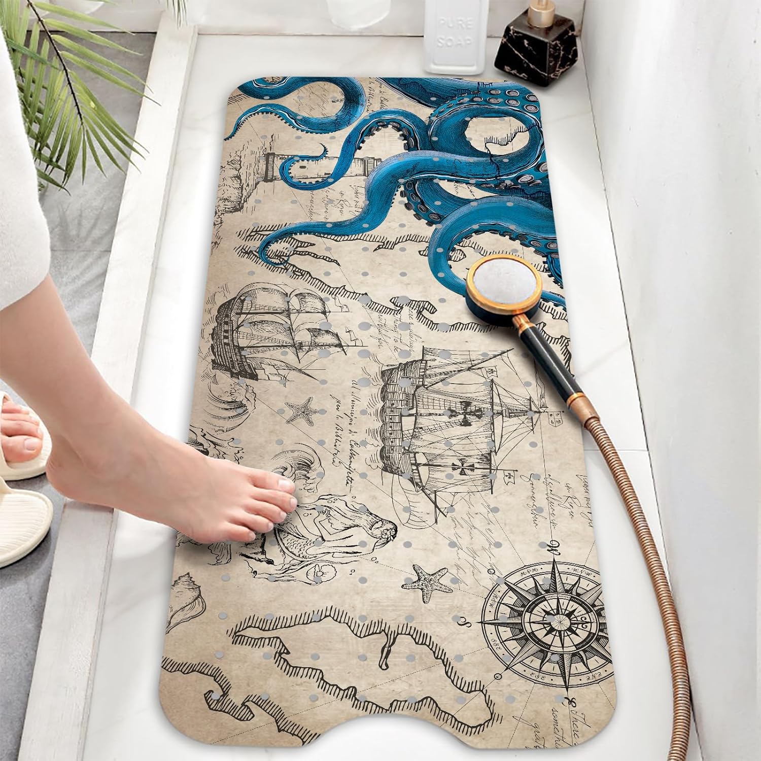 Bathtub Mat Non-Slip Octopus Extra Long