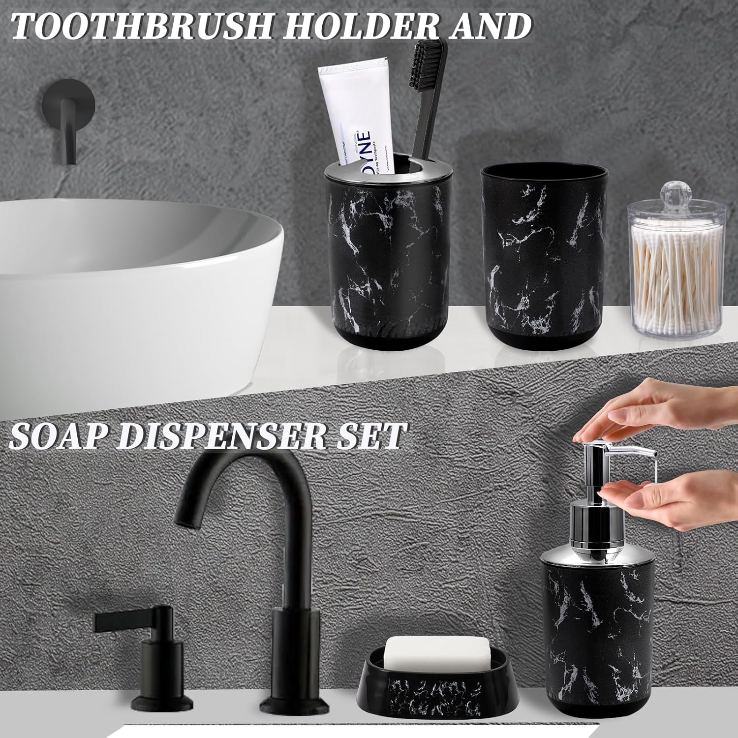XLHOMO Black Marble Bathroom Accessories Set