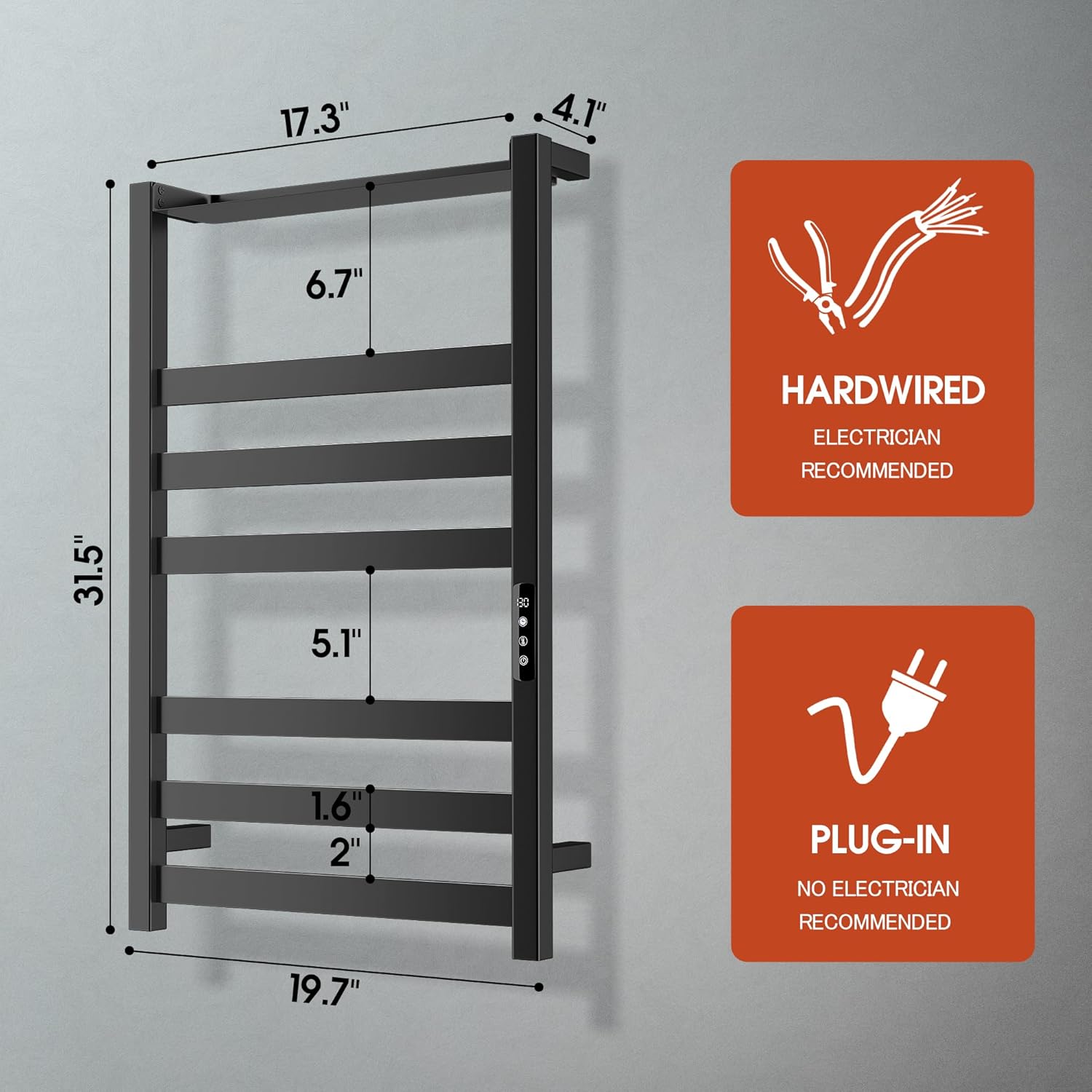 Colliford Towel Warmer Rack 6 Bars Black