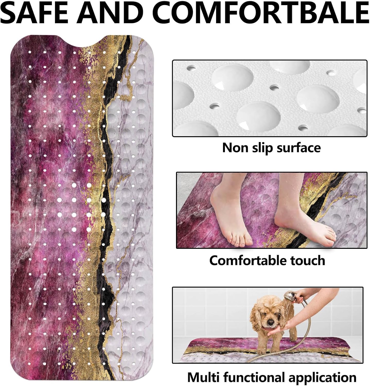 LNOND PinkGold Marble Bathtub Mat