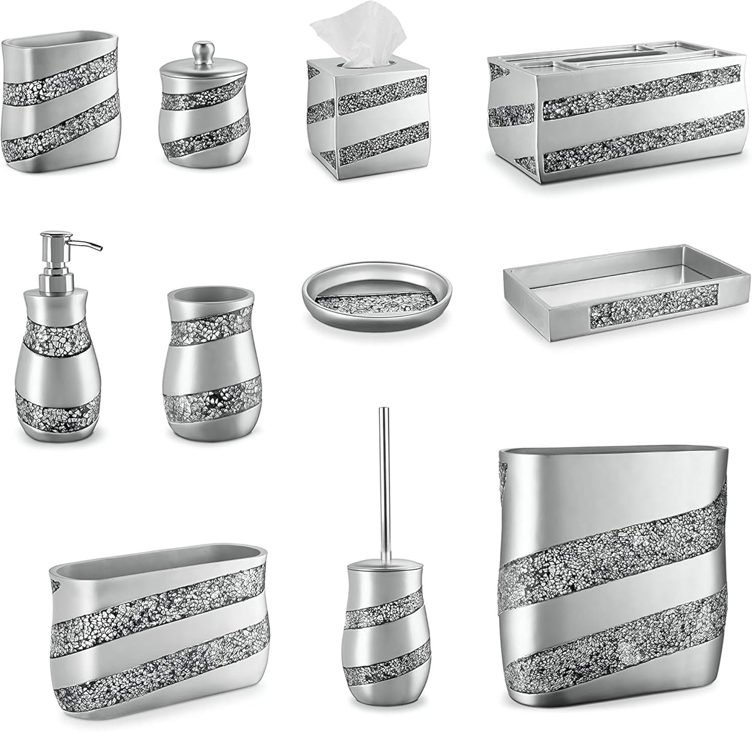Elegant Silver Mosaic Toilet Brush Set Creative Scents