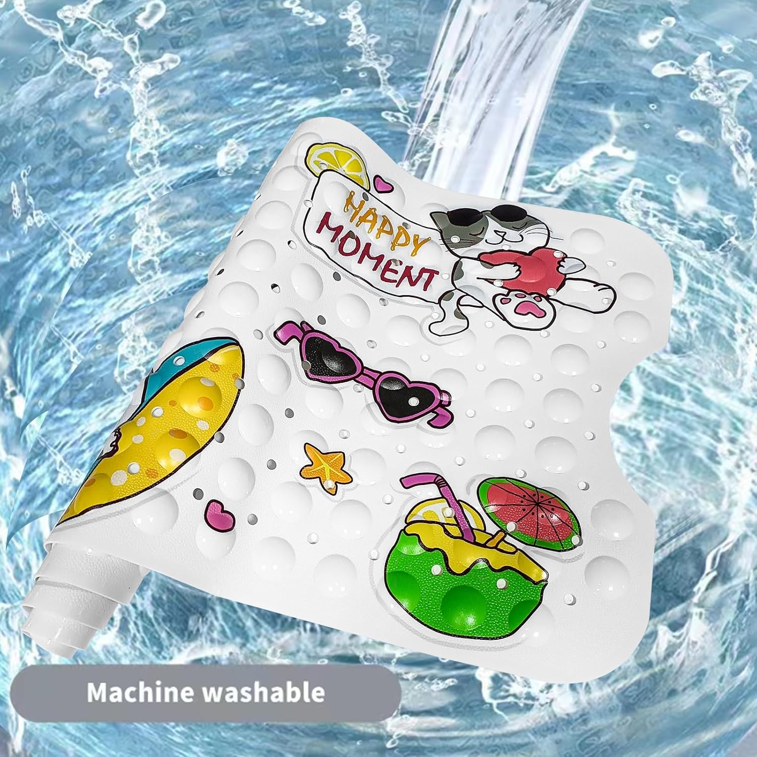 FLMHT Cartoon Bathtub Mat with Suction Cups and Drain Holes