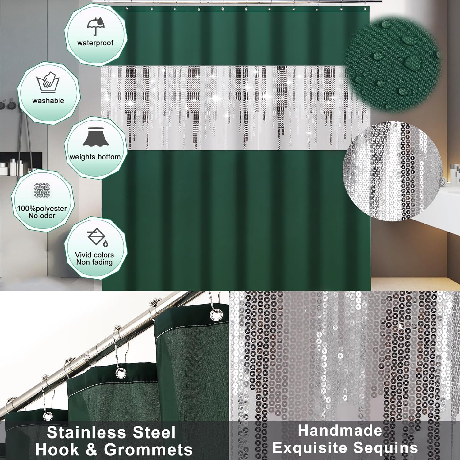 XLHOMO Dark Green Bathroom Accessory Set