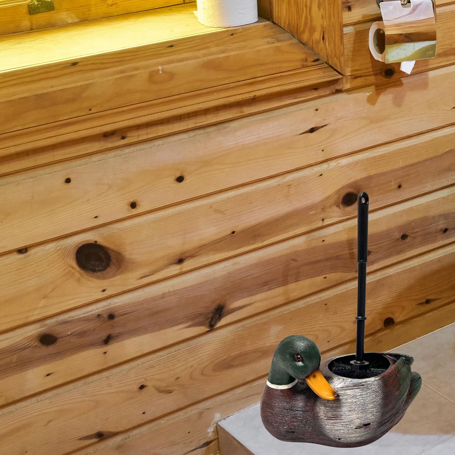 Quirky Mallard Duck Toilet Brush Set