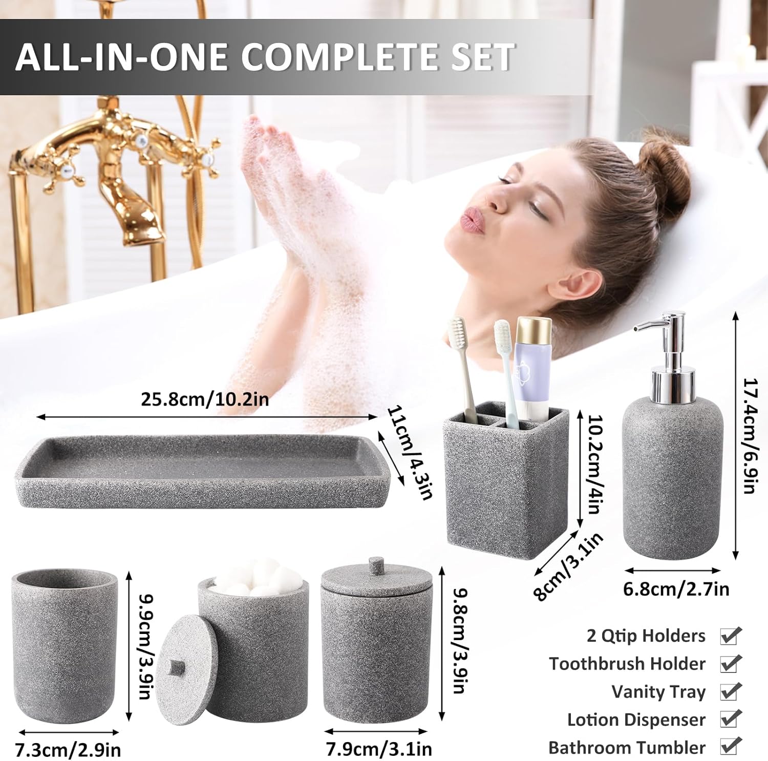 Gray Resin 6 Piece Bathroom Set
