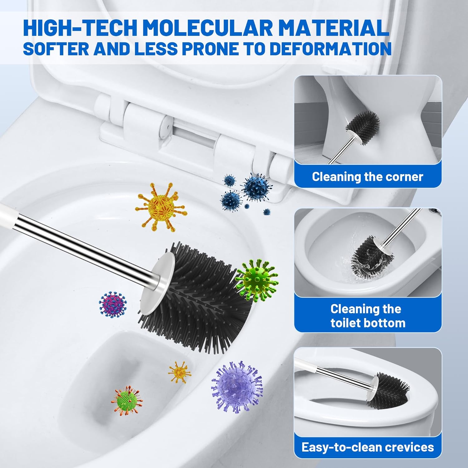 Toilet Brush Set Silicone with Stainless Steel Handle