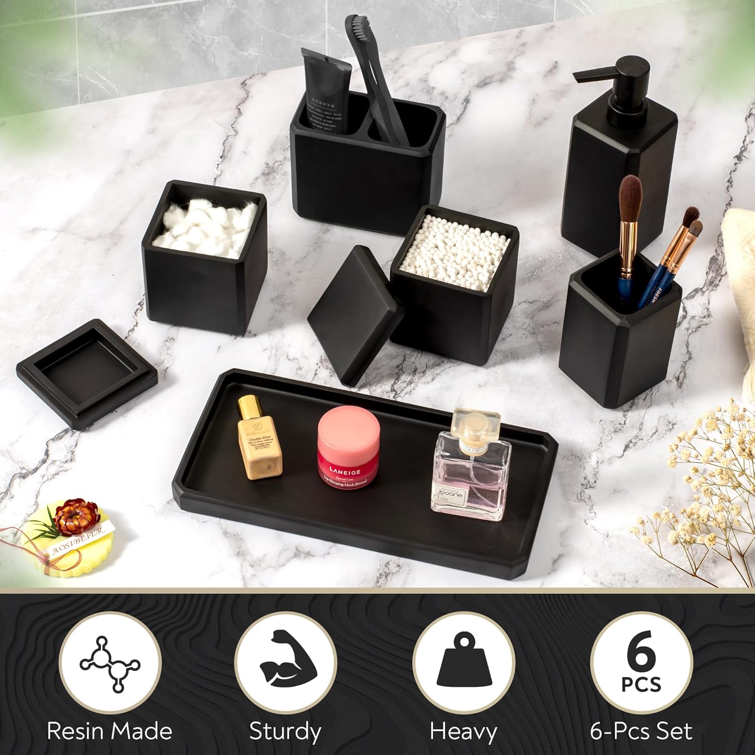 6 Pcs Matte Black Bathroom Accessory Set