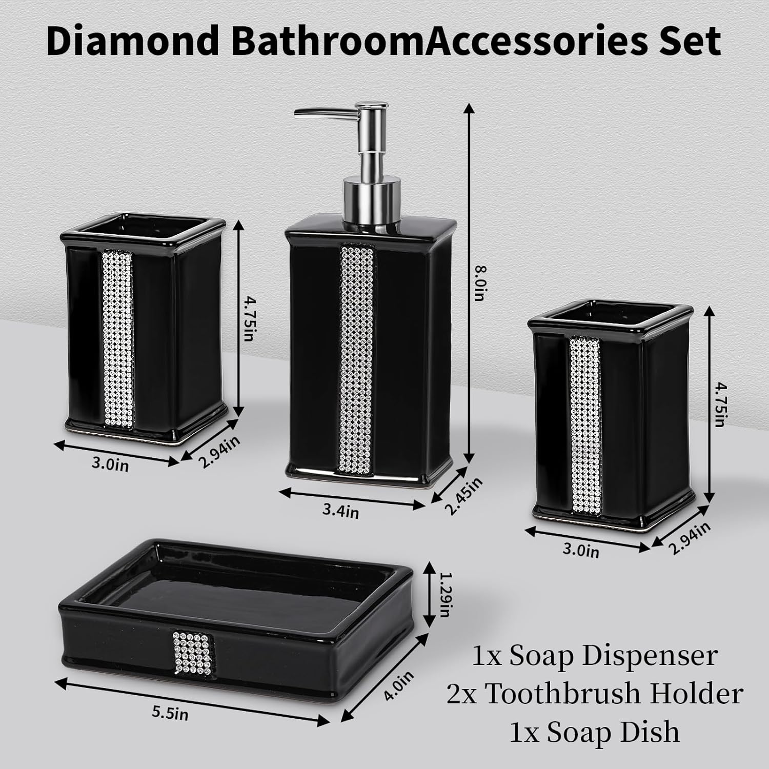 Black Ceramic Bathroom Accessory Set 4 Pcs