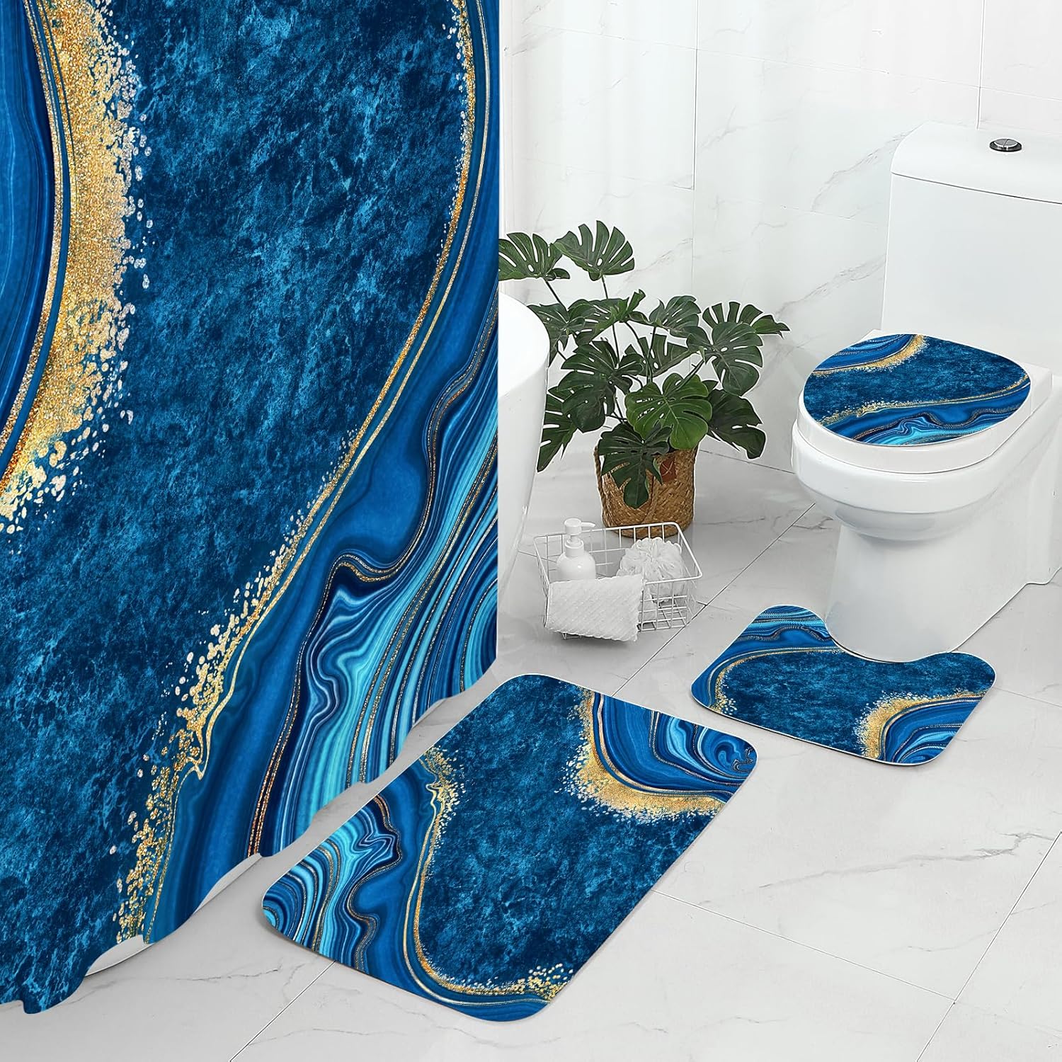 Gibelle 4 Pcs Luxury Marble Shower Curtain Set