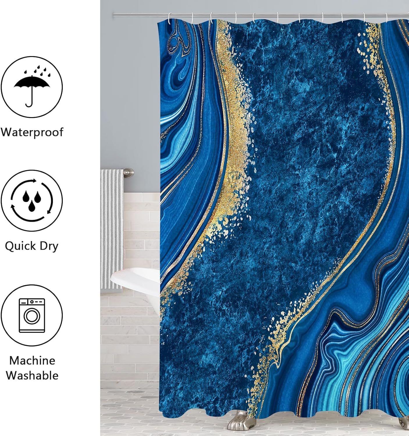 Gibelle 4 Pcs Luxury Marble Shower Curtain Set