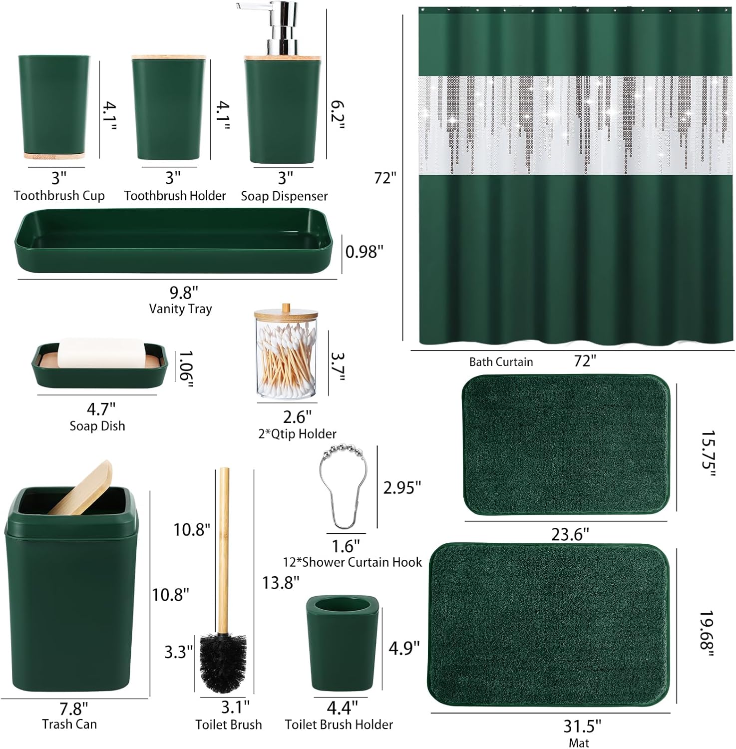 XLHOMO Dark Green Bathroom Accessory Set