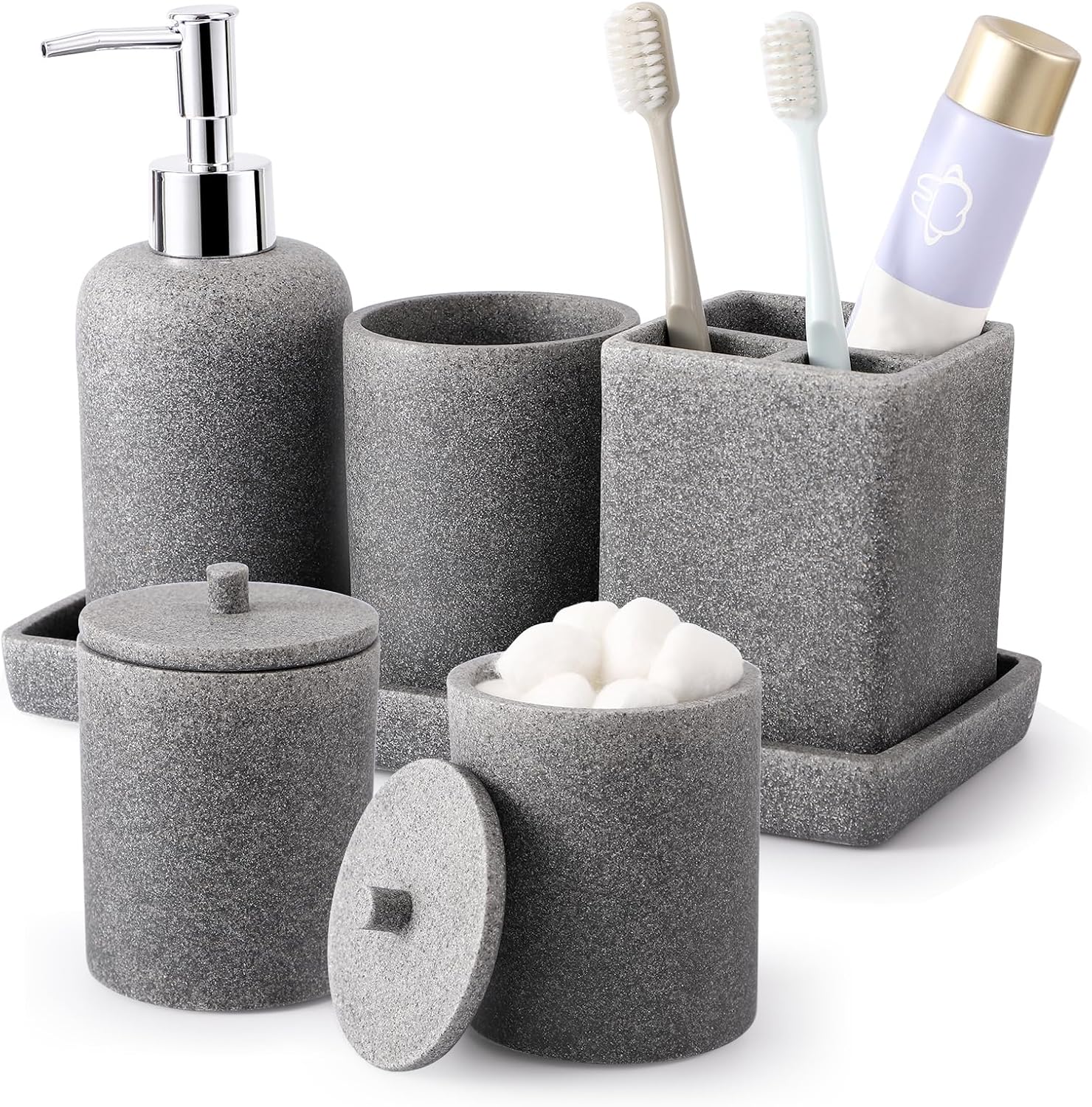 Gray Resin 6 Piece Bathroom Set