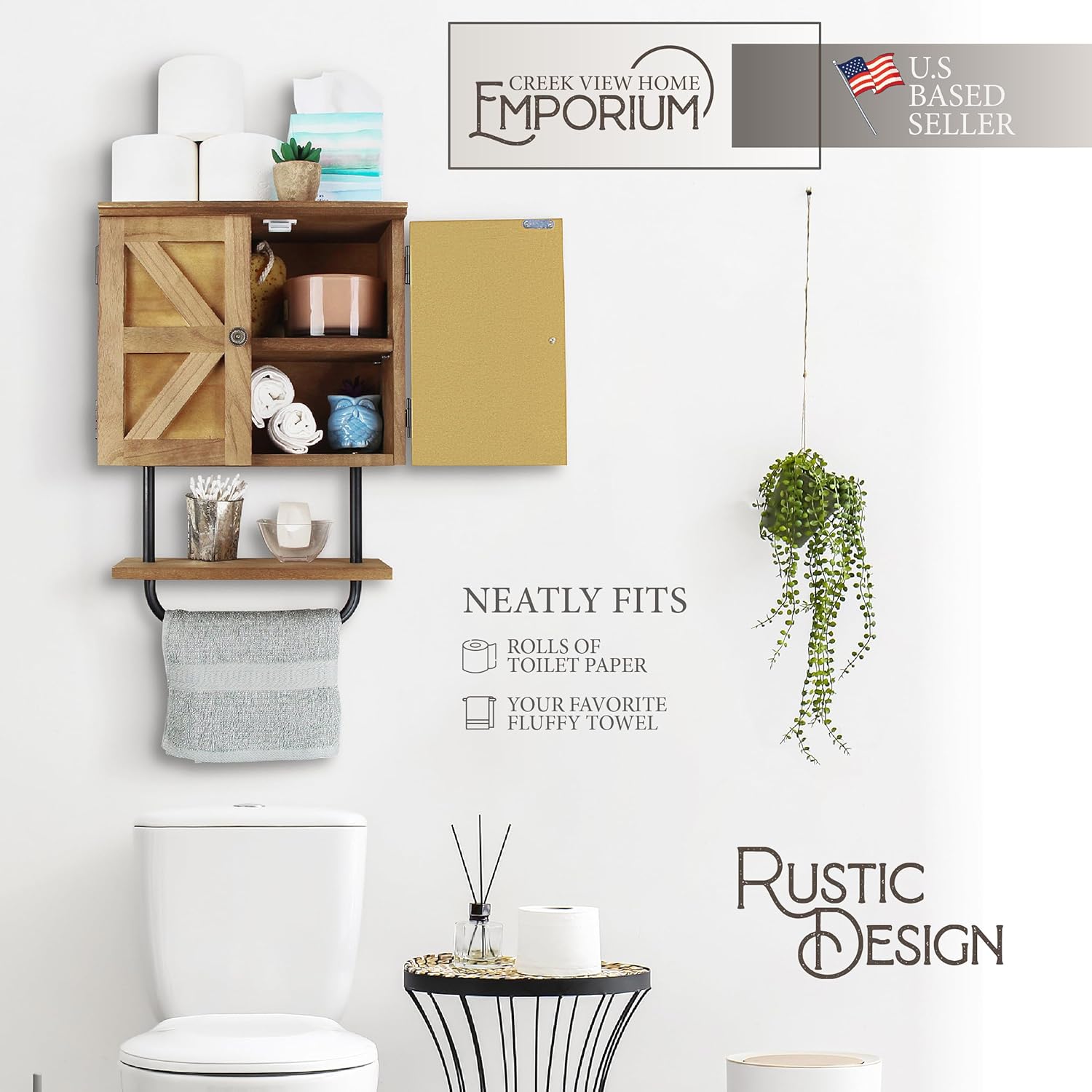 Rustic Farmhouse Bathroom Wall Cabinet Over the Toilet with Towel Bar